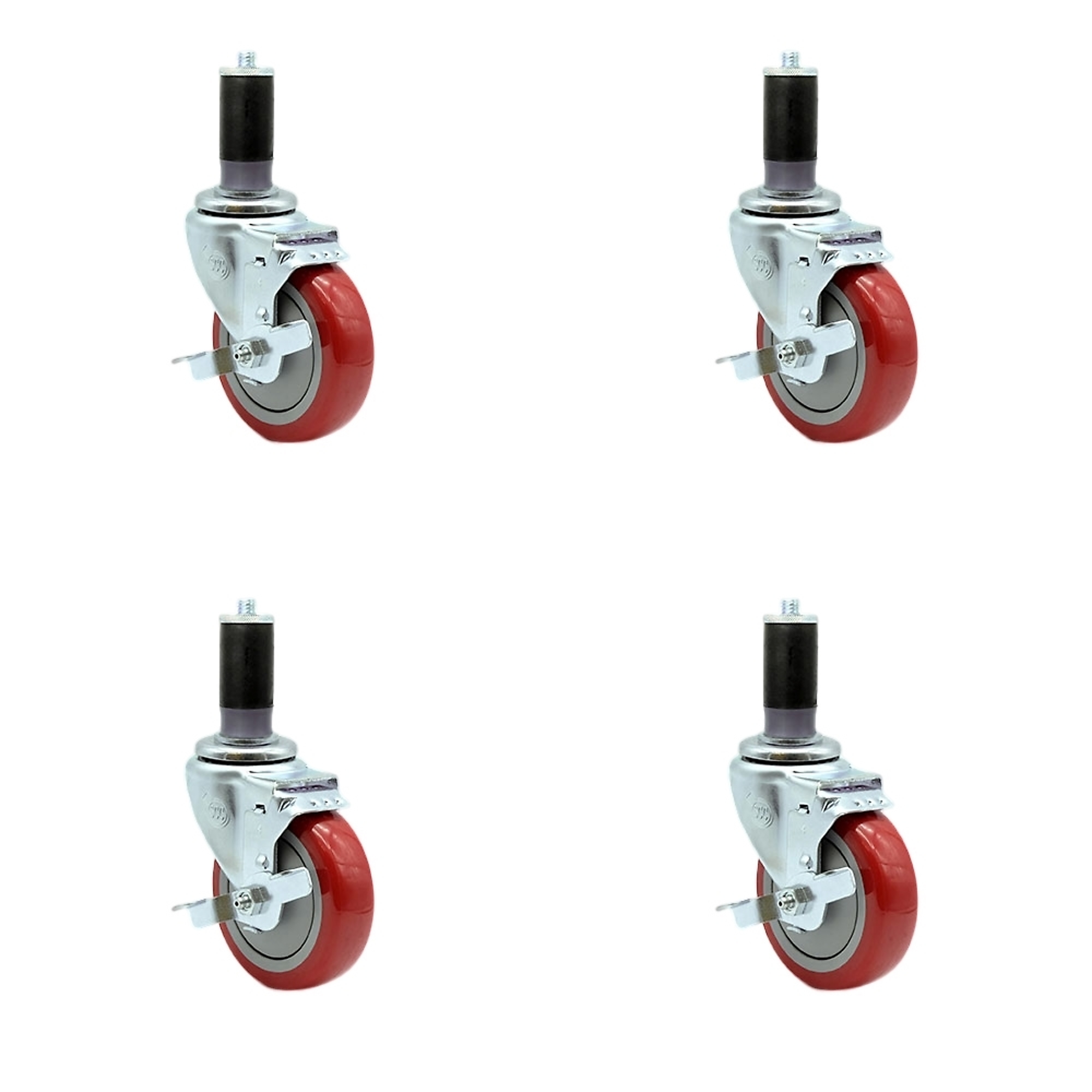 Service Caster, 4Inch x 1 1/4Inch Stem Casters, Wheel Diameter 4 in, Caster Type Rigid, Package (qty.) 4, Model SCC-EX20S414-PPUB-RED-TLB-MTG44-4