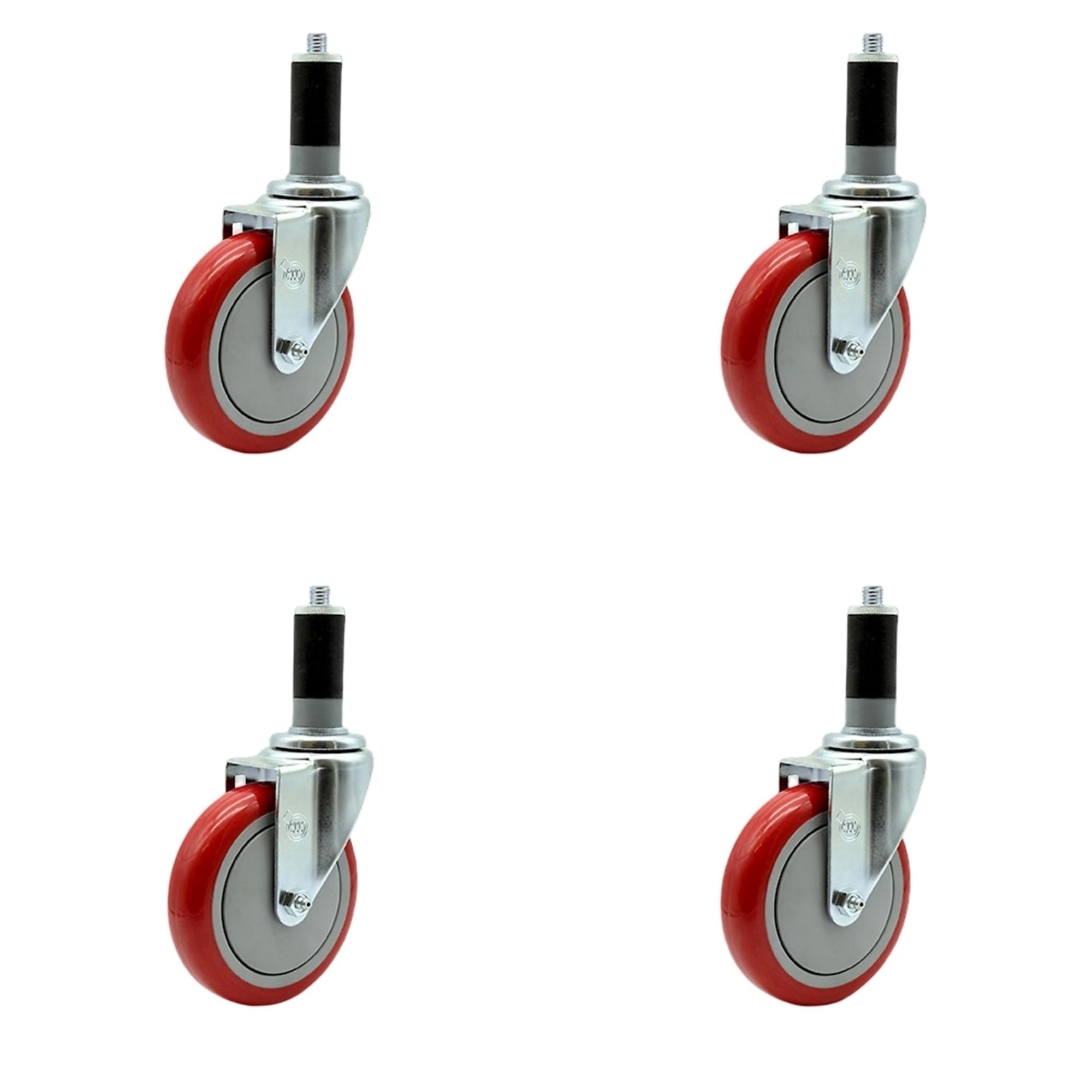 Service Caster, 5Inch x 1 1/4Inch Stem Casters, Wheel Diameter 5 in, Caster Type Rigid, Package (qty.) 4, Model SCC-EX20S514-PPUB-RED-MTG45-4