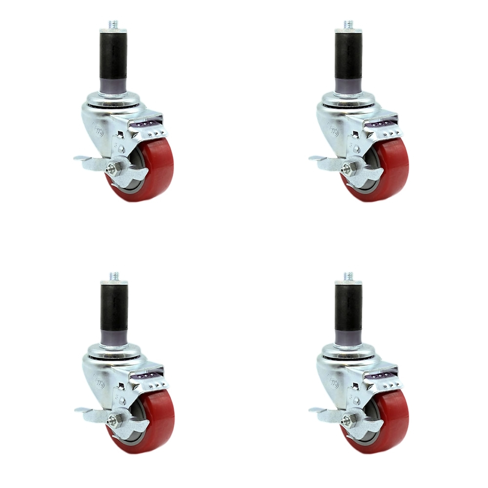 Service Caster, 3Inch x 1 1/4Inch Stem Casters, Wheel Diameter 3 in, Caster Type Rigid, Package (qty.) 4, Model SCC-EX20S314-PPUB-RED-TLB-MTG45-4