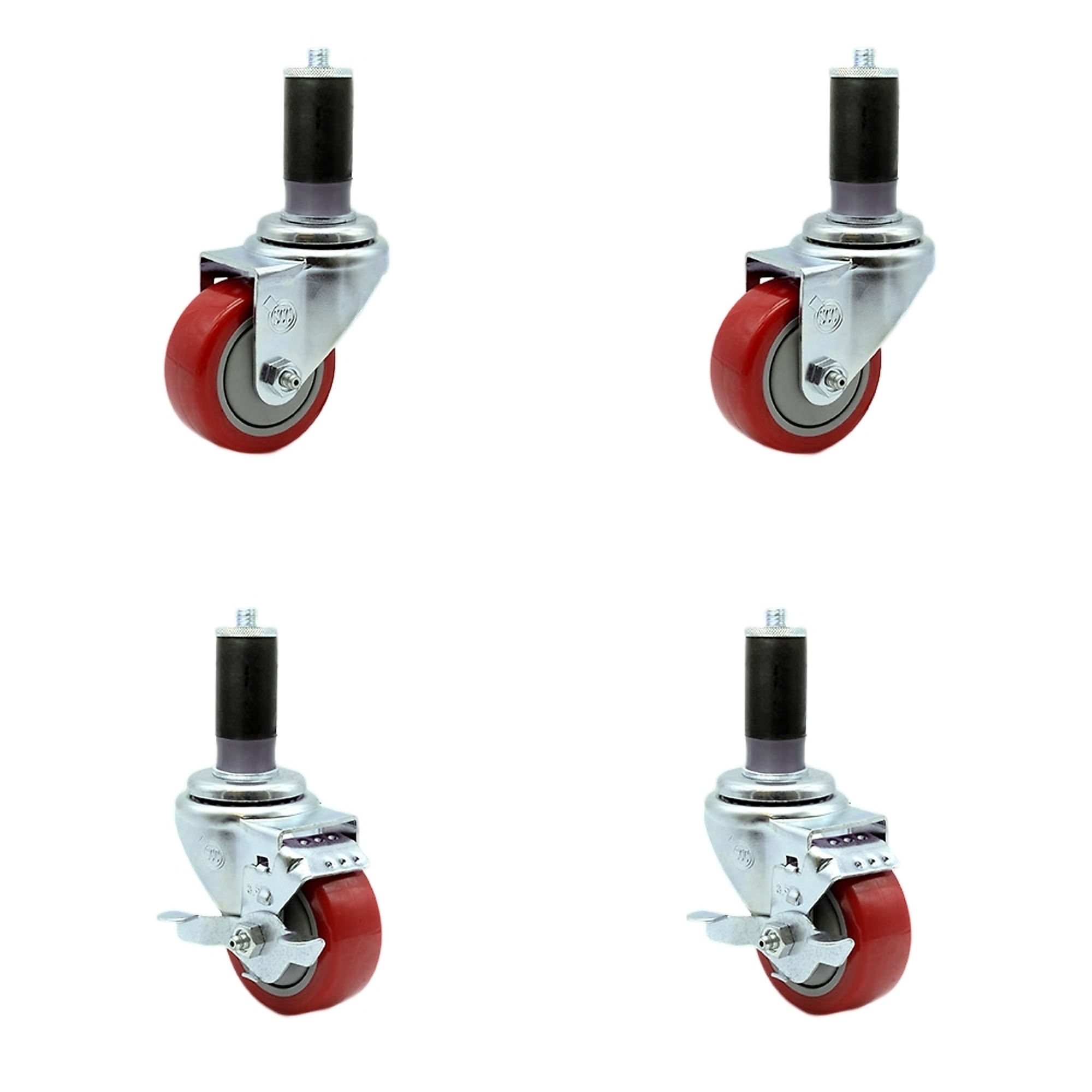 Service Caster, 3 1/2Inch x 1 1/4Inch Stem Casters, Wheel Diameter 3.5 in, Caster Type Swivel, Package (qty.) 4, Model SCC-EX20S3514-PPUB-RED-2-TLB-2-