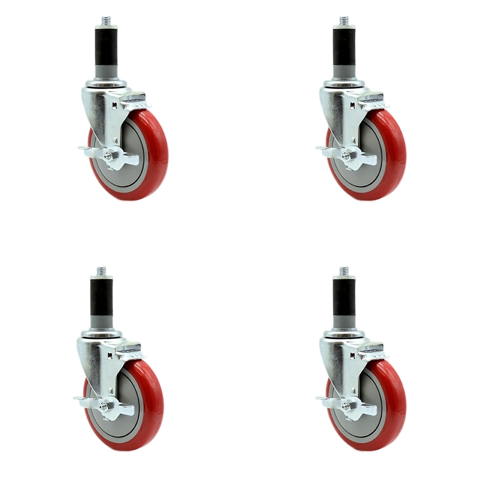 Service Caster, 5Inch x 1 1/4Inch Stem Casters, Wheel Diameter 5 in, Caster Type Rigid, Package (qty.) 4, Model SCC-EX20S514-PPUB-RED-TLB-MTG45-4