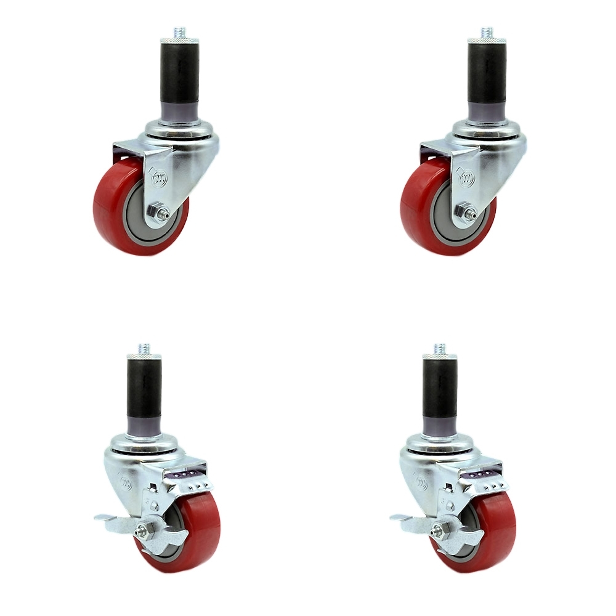 Service Caster, 3Inch x 1 1/4Inch Stem Casters, Wheel Diameter 3 in, Caster Type Swivel, Package (qty.) 4, Model SCC-EX20S314-PPUB-RED-2-TLB-2-MTG45