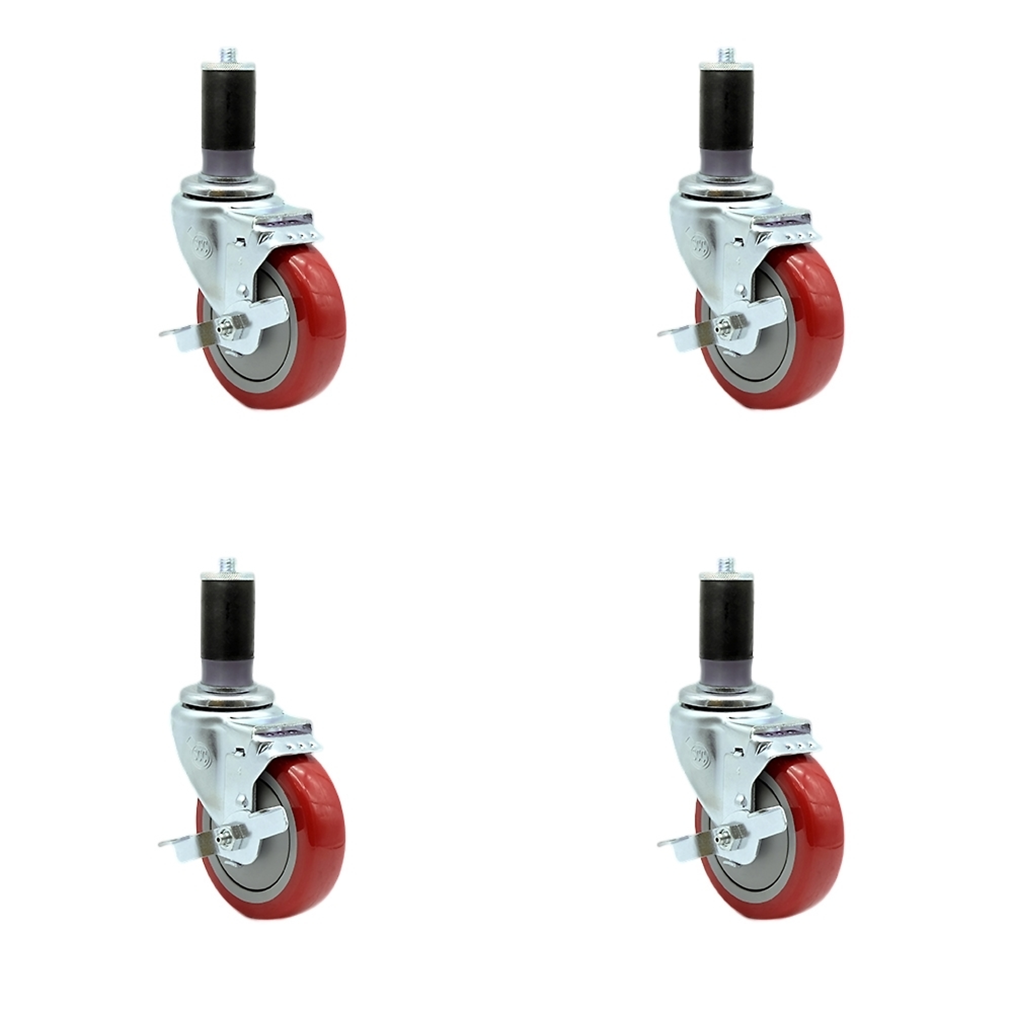 Service Caster, 4Inch x 1 1/4Inch Stem Casters, Wheel Diameter 4 in, Caster Type Rigid, Package (qty.) 4, Model SCC-EX20S414-PPUB-RED-TLB-MTG45-4