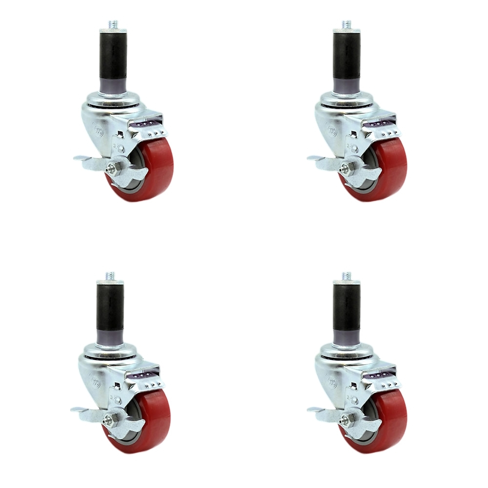 Service Caster, 3 1/2Inch x 1 1/4Inch Stem Casters, Wheel Diameter 3.5 in, Caster Type Rigid, Package (qty.) 4, Model SCC-EX20S3514-PPUB-RED-TLB-MTG45