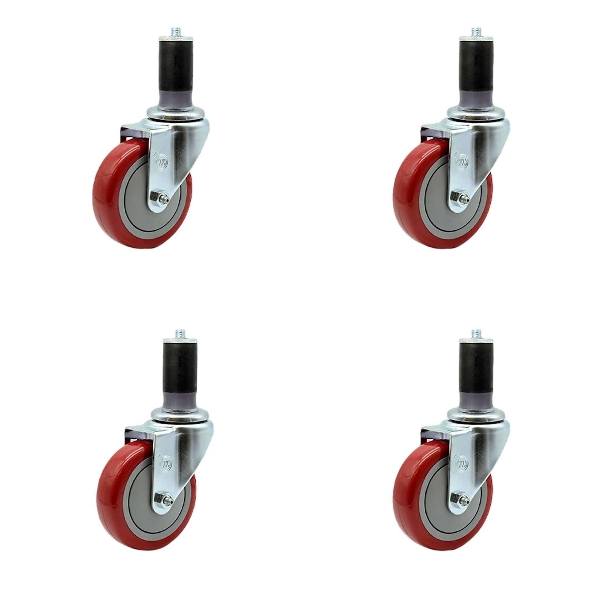 Service Caster, 4Inch x 1 1/4Inch Stem Casters, Wheel Diameter 4 in, Caster Type Rigid, Package (qty.) 4, Model SCC-EX20S414-PPUB-RED-MTG46-4