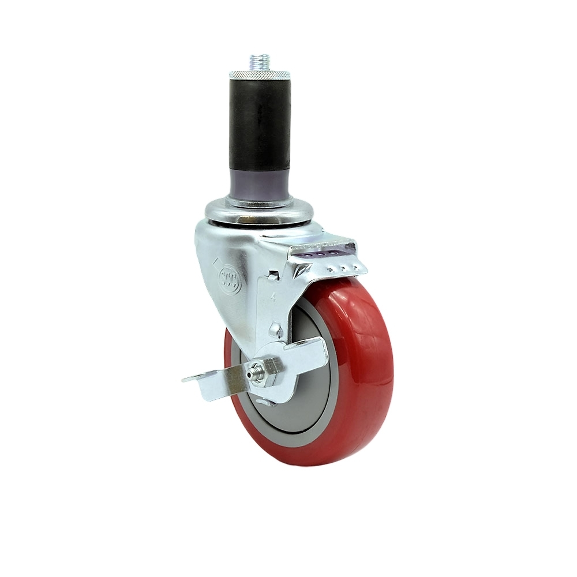 Service Caster, 4Inch x 1 1/4Inch Stem Caster, Wheel Diameter 4 in, Caster Type Swivel, Package (qty.) 1, Model SCC-EX20S414-PPUB-RED-TLB-MTG45