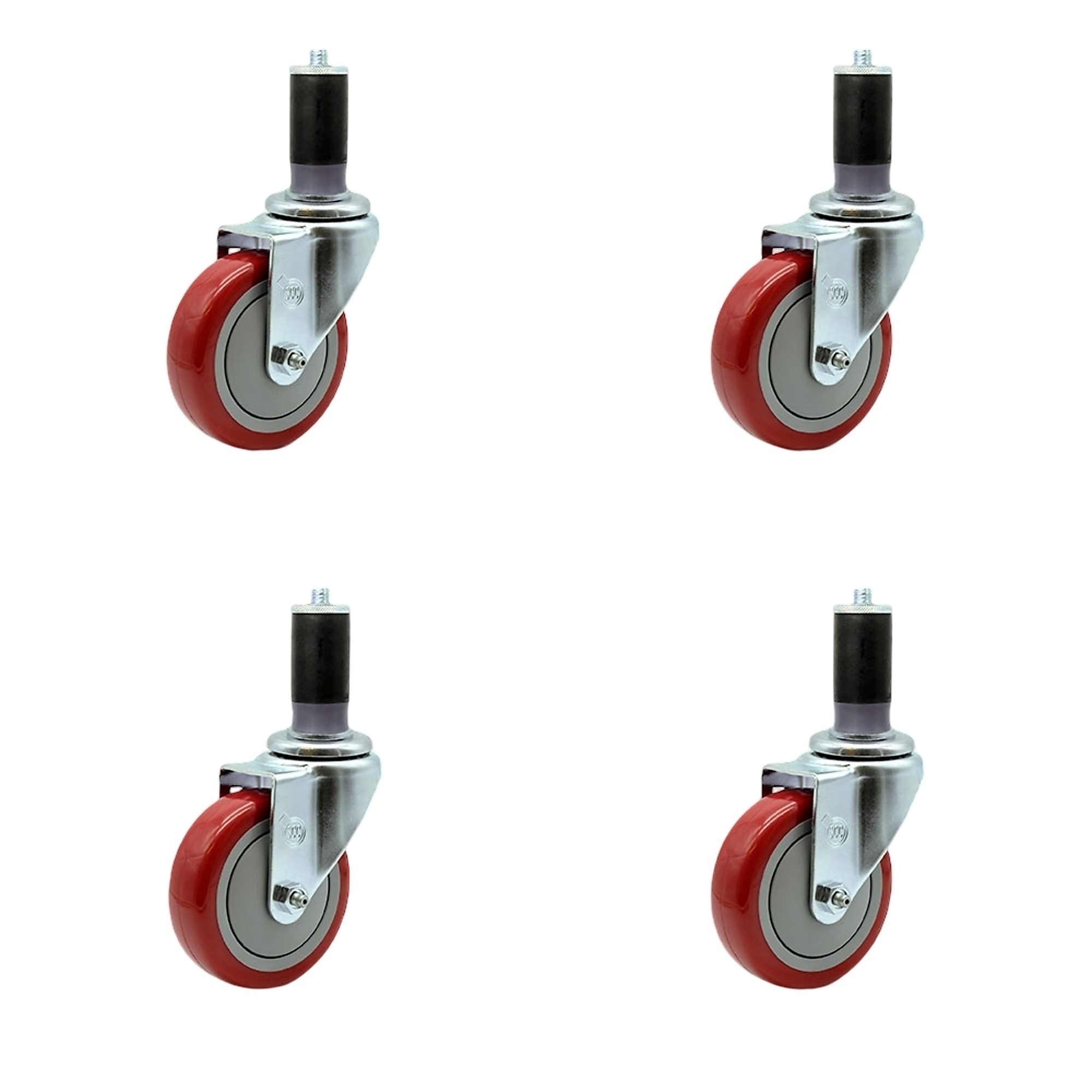 Service Caster, 4Inch x 1 1/4Inch Stem Casters, Wheel Diameter 4 in, Caster Type Rigid, Package (qty.) 4, Model SCC-EX20S414-PPUB-RED-MTG45-4