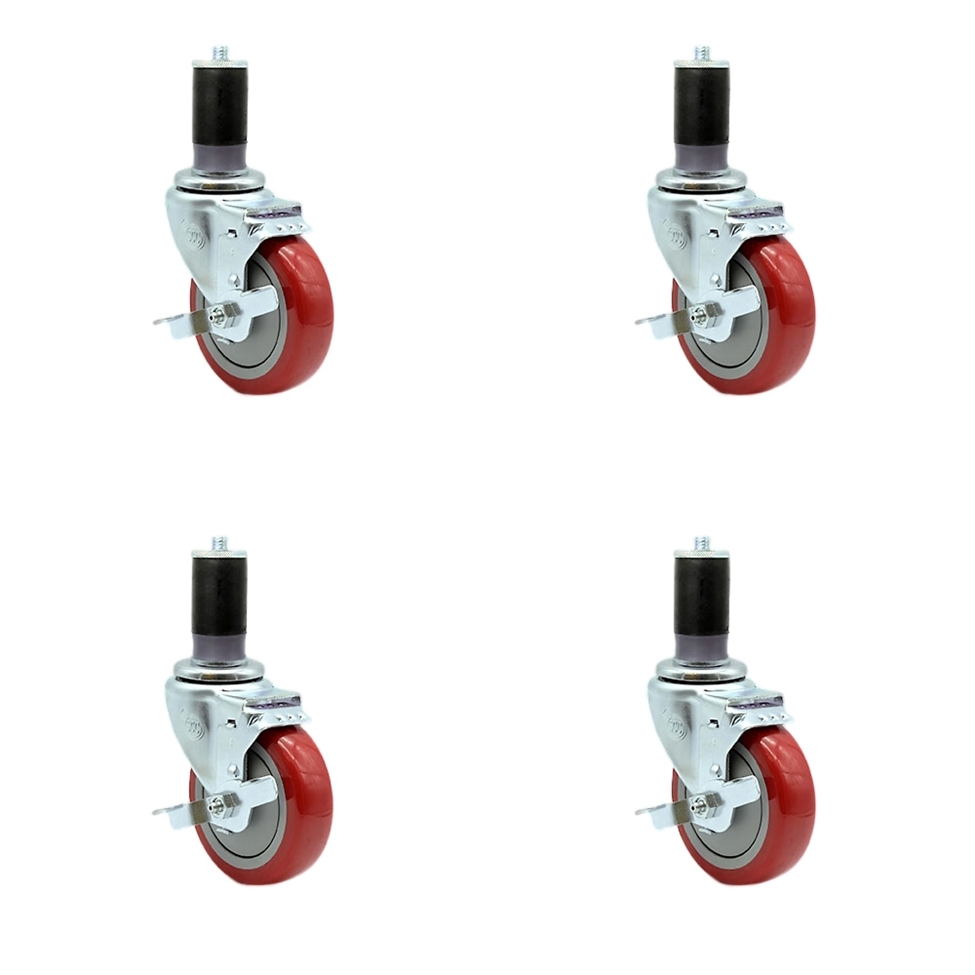 Service Caster, 4Inch x 1 1/4Inch Stem Casters, Wheel Diameter 4 in, Caster Type Rigid, Package (qty.) 4, Model SCC-EX20S414-PPUB-RED-TLB-MTG46-4