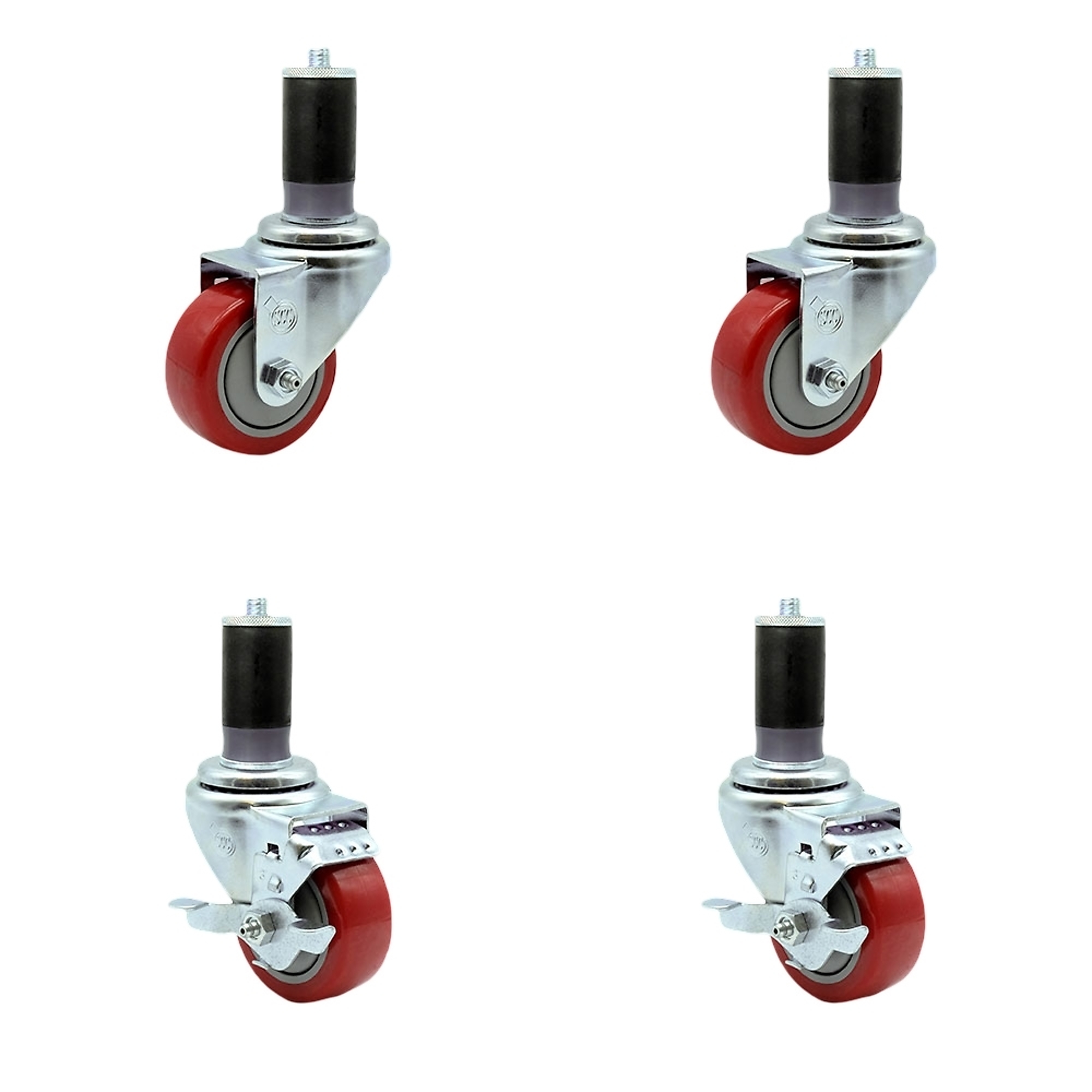 Service Caster, 3Inch x 1 1/4Inch Stem Casters, Wheel Diameter 3 in, Caster Type Swivel, Package (qty.) 4, Model SCC-EX20S314-PPUB-RED-2-TLB-2-MTG46