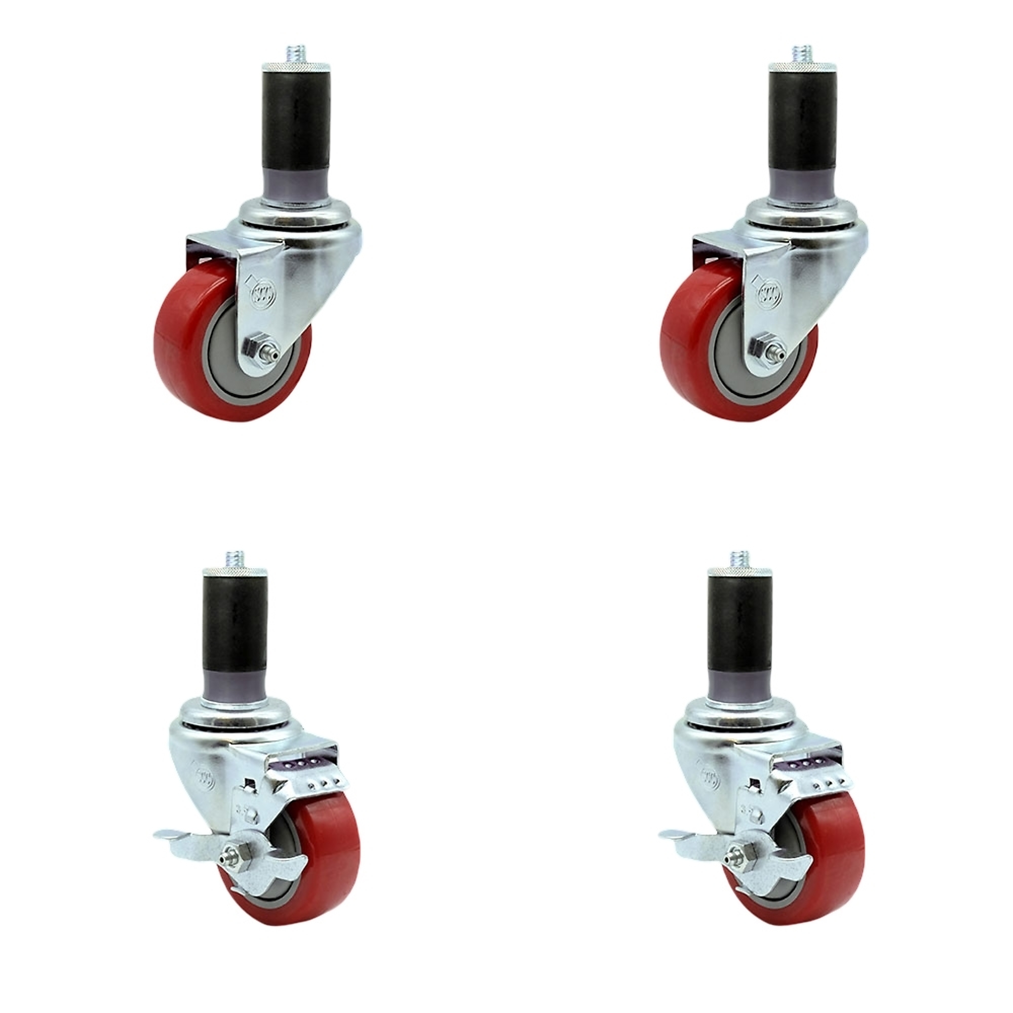 Service Caster, 3 1/2Inch x 1 1/4Inch Stem Casters, Wheel Diameter 3.5 in, Caster Type Swivel, Package (qty.) 4, Model SCC-EX20S3514-PPUB-RED-2-TLB-2-