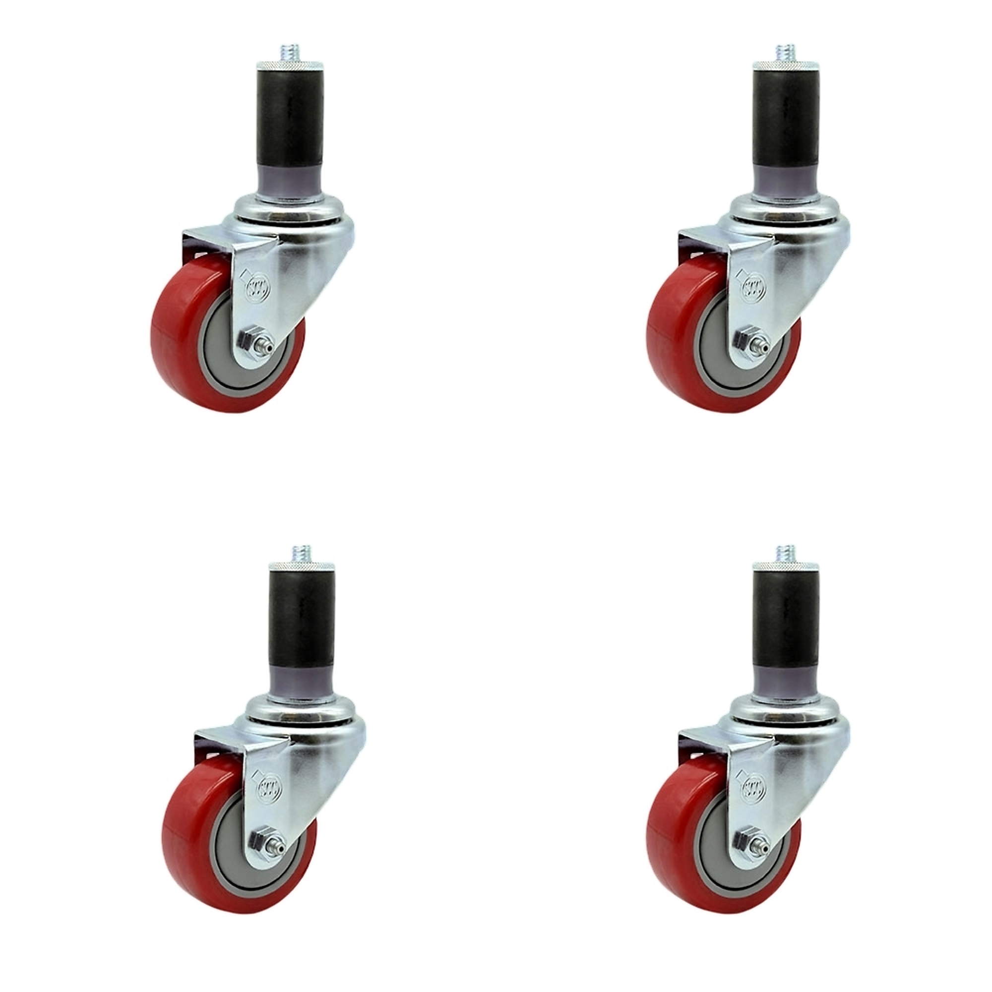 Service Caster, 3Inch x 1 1/4Inch Stem Casters, Wheel Diameter 3 in, Caster Type Rigid, Package (qty.) 4, Model SCC-EX20S314-PPUB-RED-MTG46-4