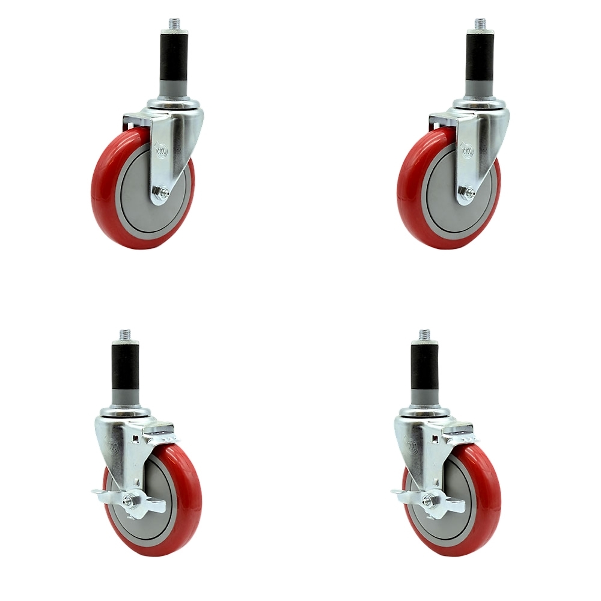 Service Caster, 5Inch x 1 1/4Inch Stem Casters, Wheel Diameter 5 in, Caster Type Swivel, Package (qty.) 4, Model SCC-EX20S514-PPUB-RED-2-TLB-2-MTG45