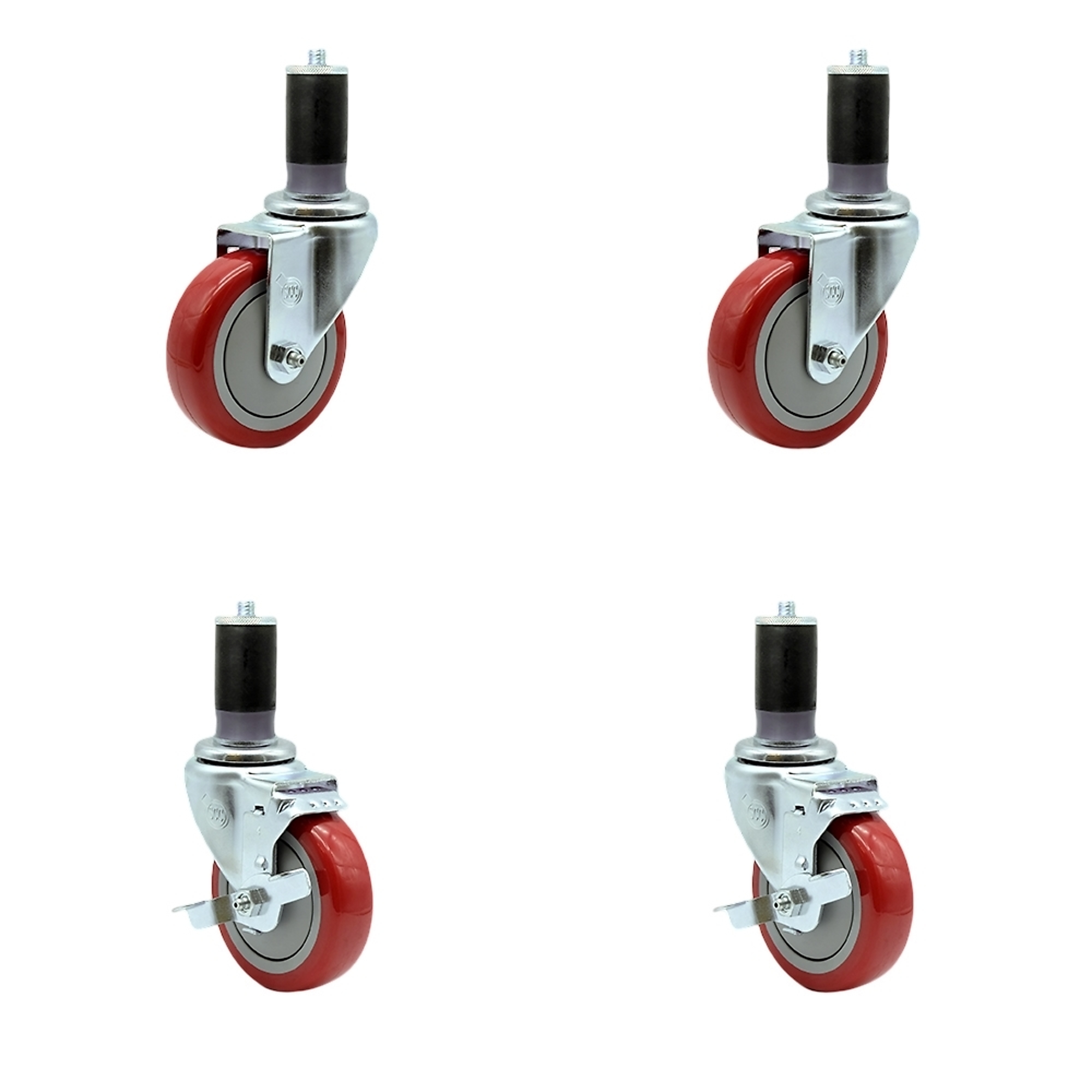 Service Caster, 4Inch x 1 1/4Inch Stem Casters, Wheel Diameter 4 in, Caster Type Swivel, Package (qty.) 4, Model SCC-EX20S414-PPUB-RED-2-TLB-2-MTG46