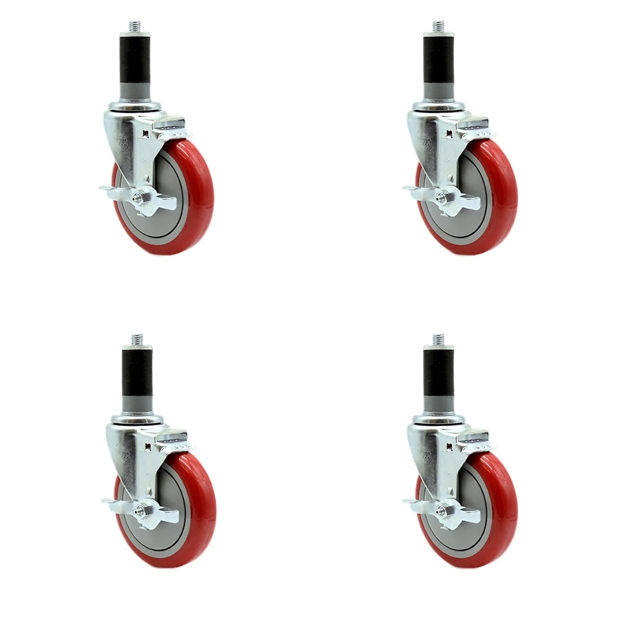 Service Caster, 5Inch x 1 1/4Inch Stem Casters, Wheel Diameter 5 in, Caster Type Rigid, Package (qty.) 4, Model SCC-EX20S514-PPUB-RED-TLB-MTG46-4