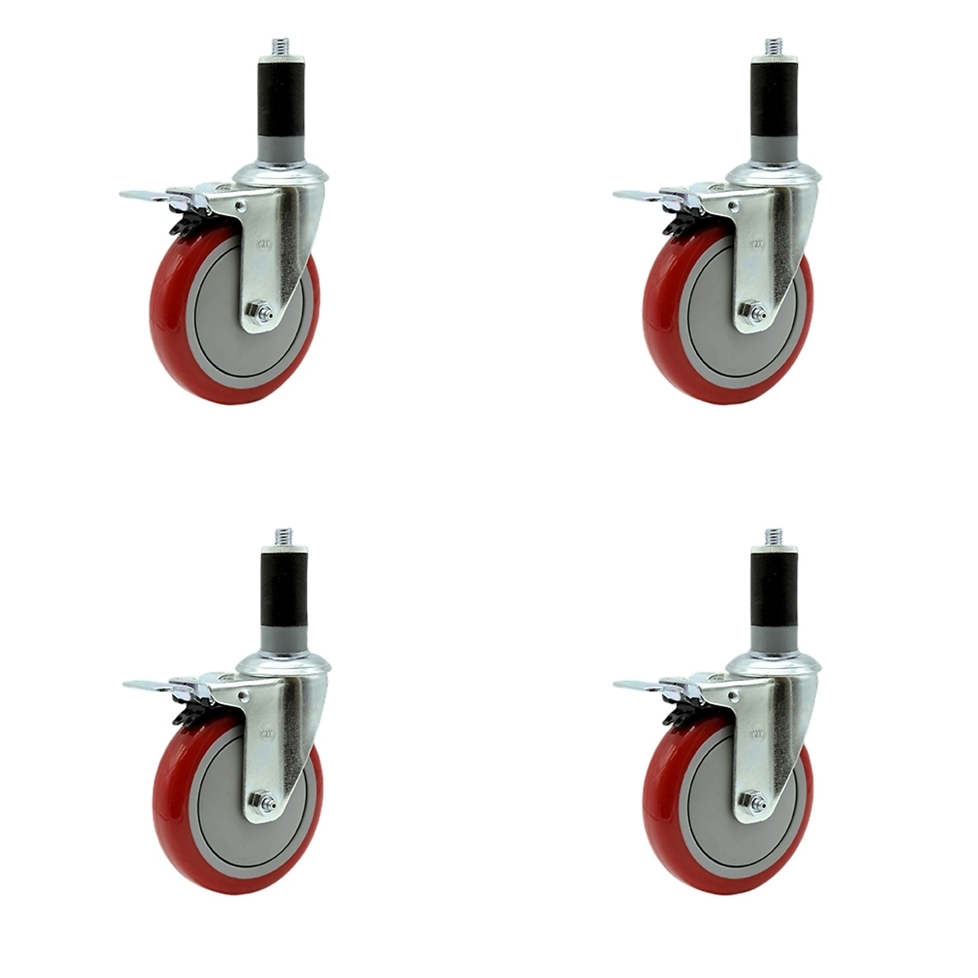 Service Caster, 5Inch x 1 1/4Inch Stem Caster, Wheel Diameter 5 in, Caster Type Rigid, Package (qty.) 4, Model SCC-TTLEX20S514-PPUB-RED-MTG46-4