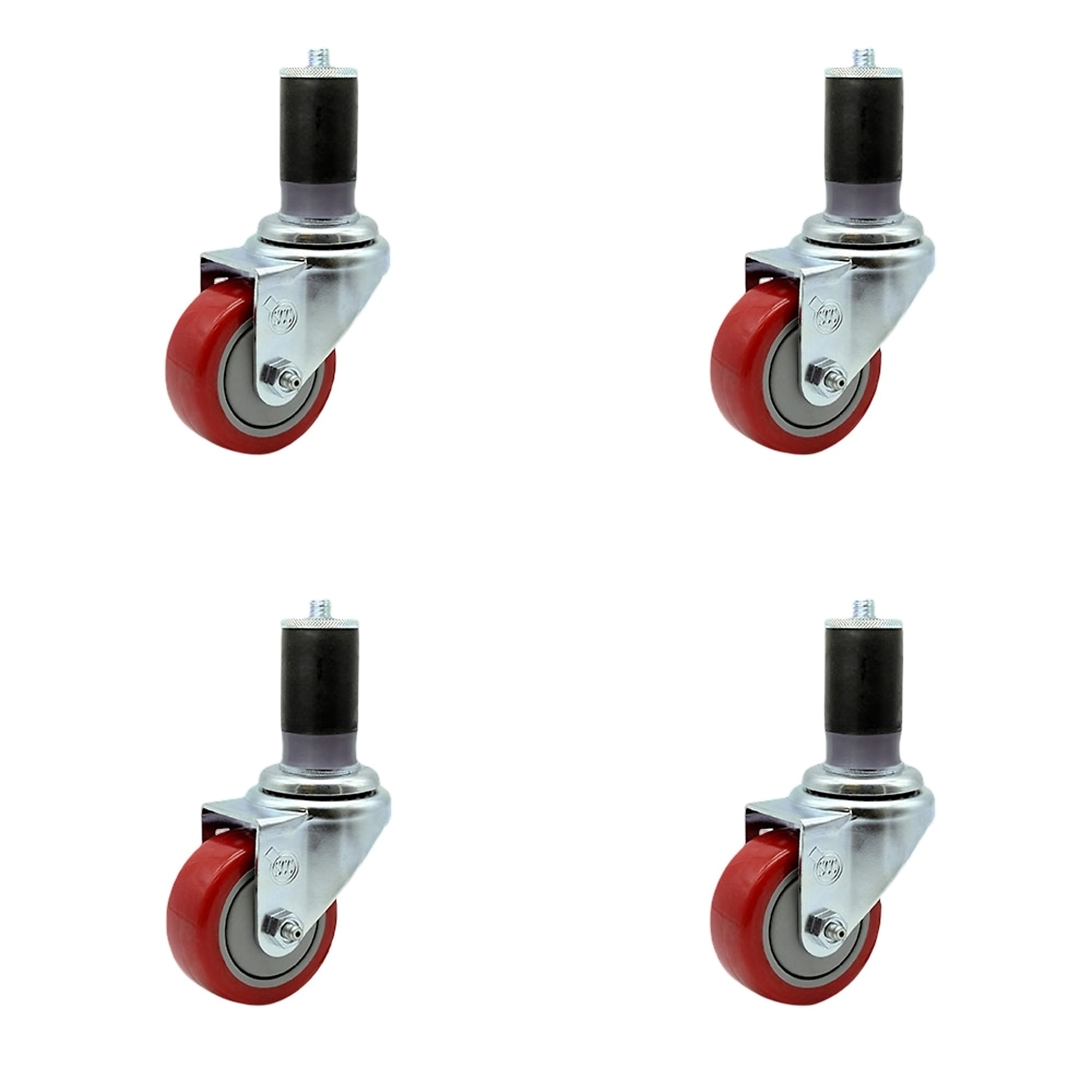 Service Caster, 3Inch x 1 1/4Inch Stem Casters, Wheel Diameter 3 in, Caster Type Rigid, Package (qty.) 4, Model SCC-EX20S314-PPUB-RED-MTG47-4