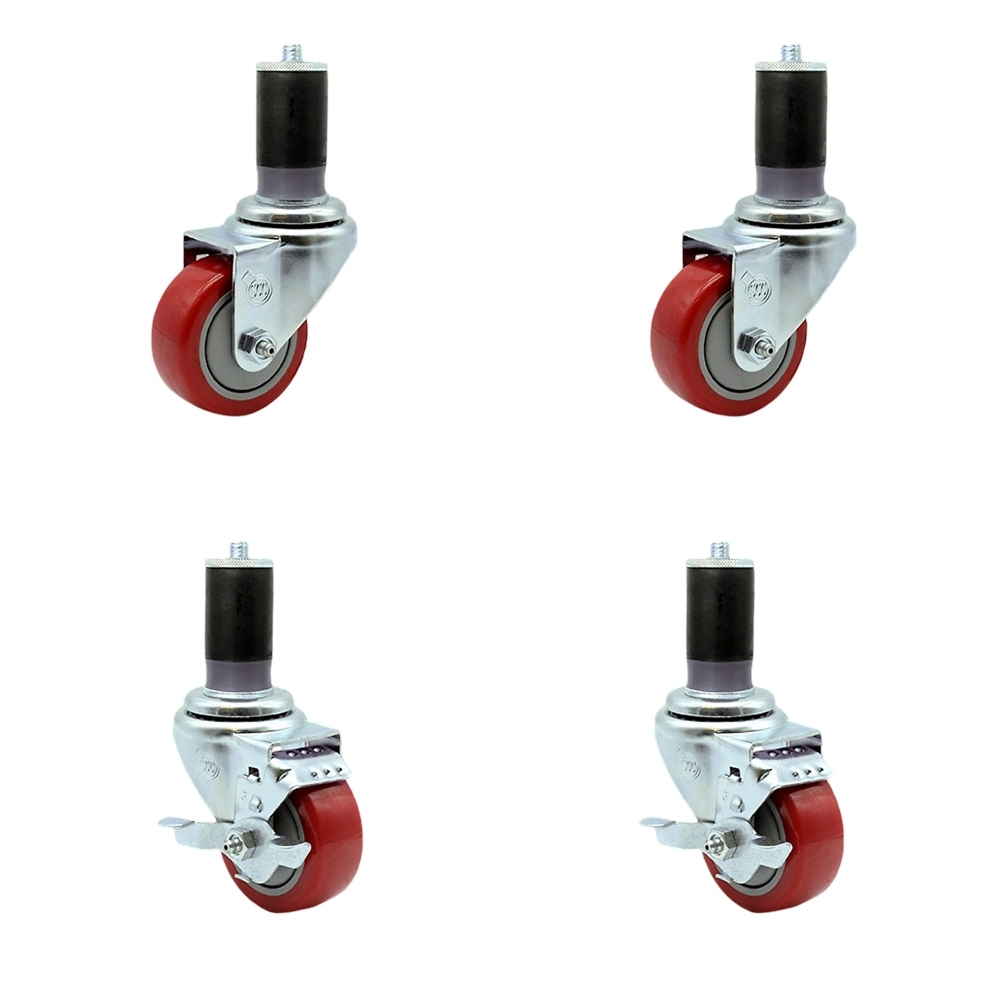 Service Caster, 3Inch x 1 1/4Inch Stem Casters, Wheel Diameter 3 in, Caster Type Swivel, Package (qty.) 4, Model SCC-EX20S314-PPUB-RED-2-TLB-2-MTG47