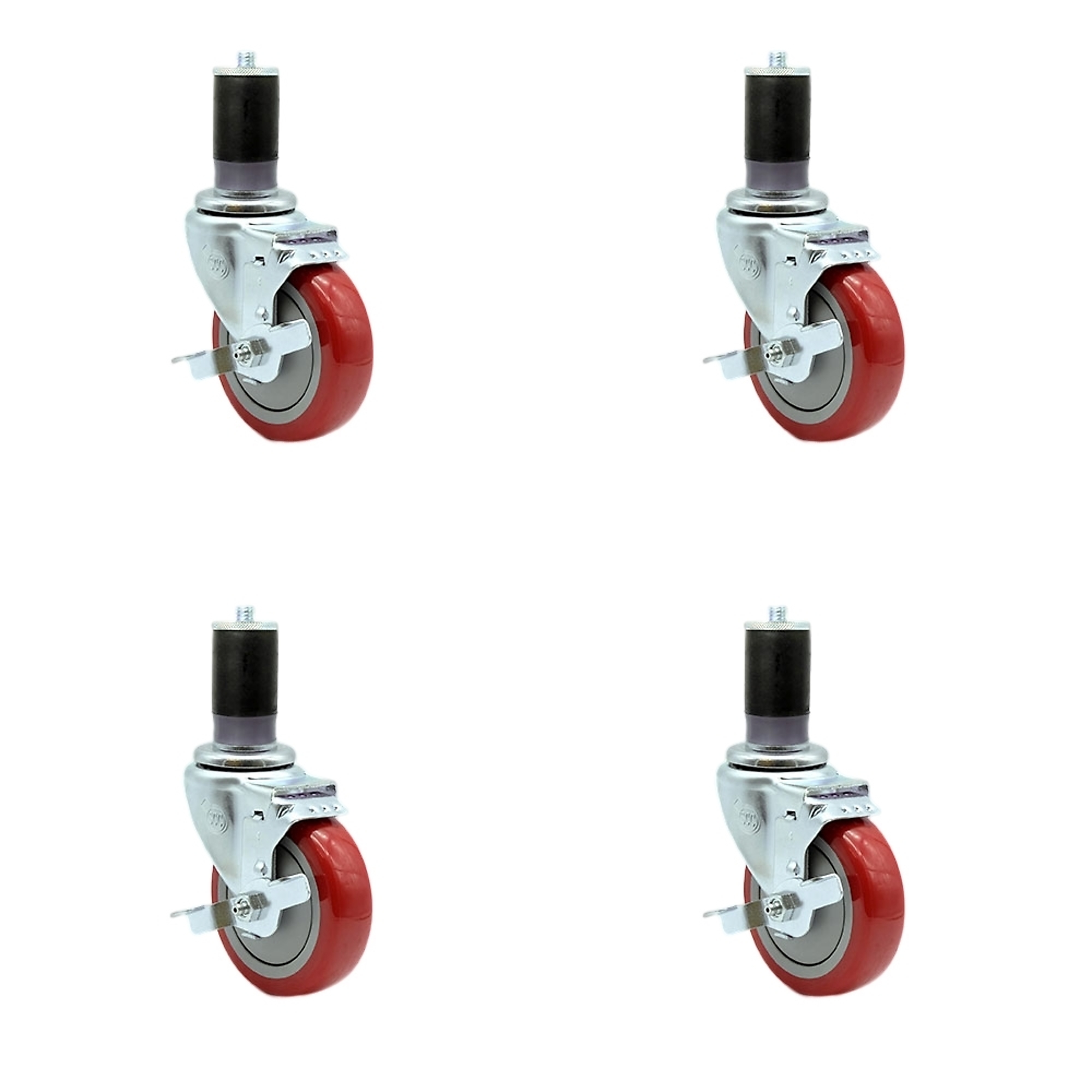 Service Caster, 4Inch x 1 1/4Inch Stem Casters, Wheel Diameter 4 in, Caster Type Rigid, Package (qty.) 4, Model SCC-EX20S414-PPUB-RED-TLB-MTG47-4