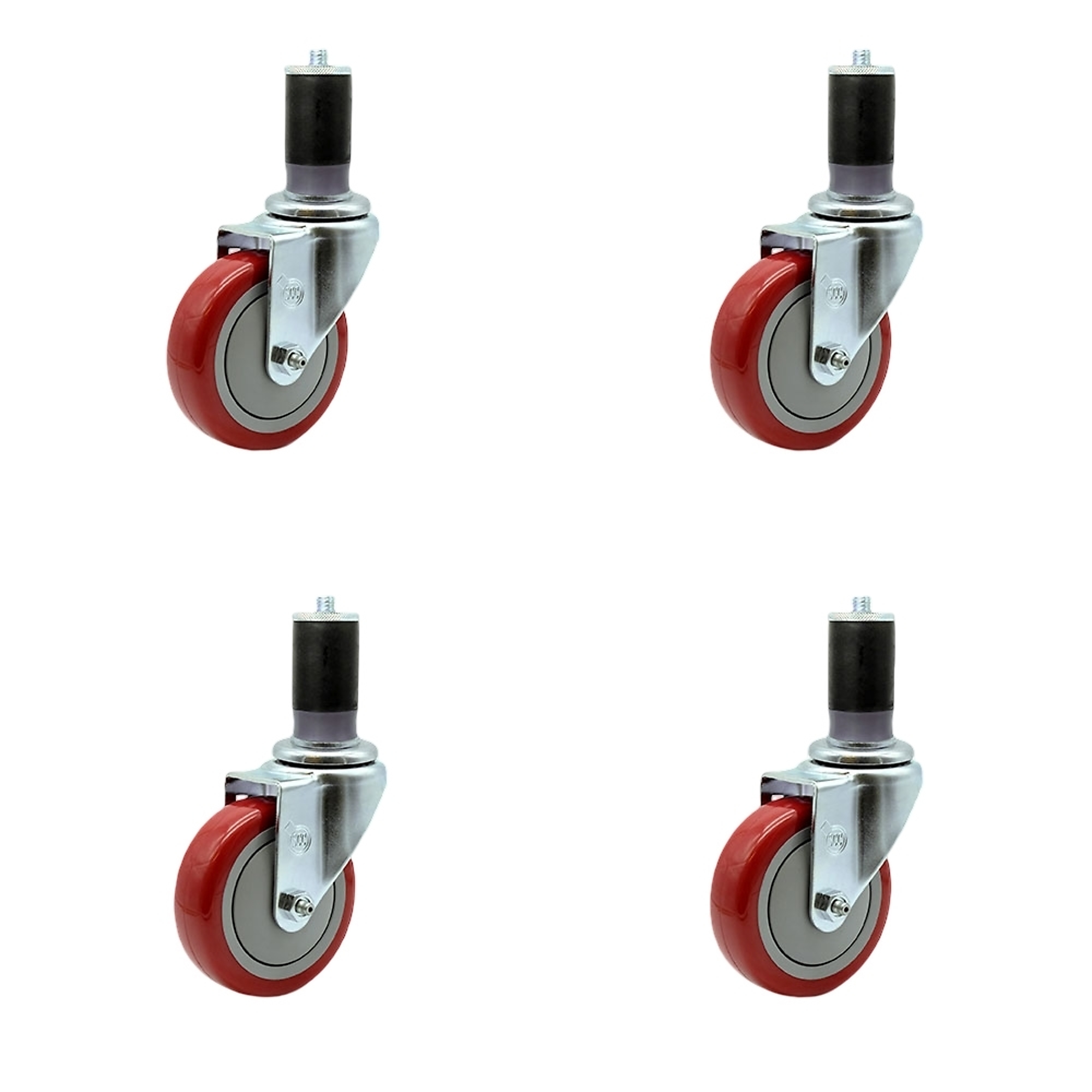 Service Caster, 4Inch x 1 1/4Inch Stem Casters, Wheel Diameter 4 in, Caster Type Rigid, Package (qty.) 4, Model SCC-EX20S414-PPUB-RED-MTG47-4