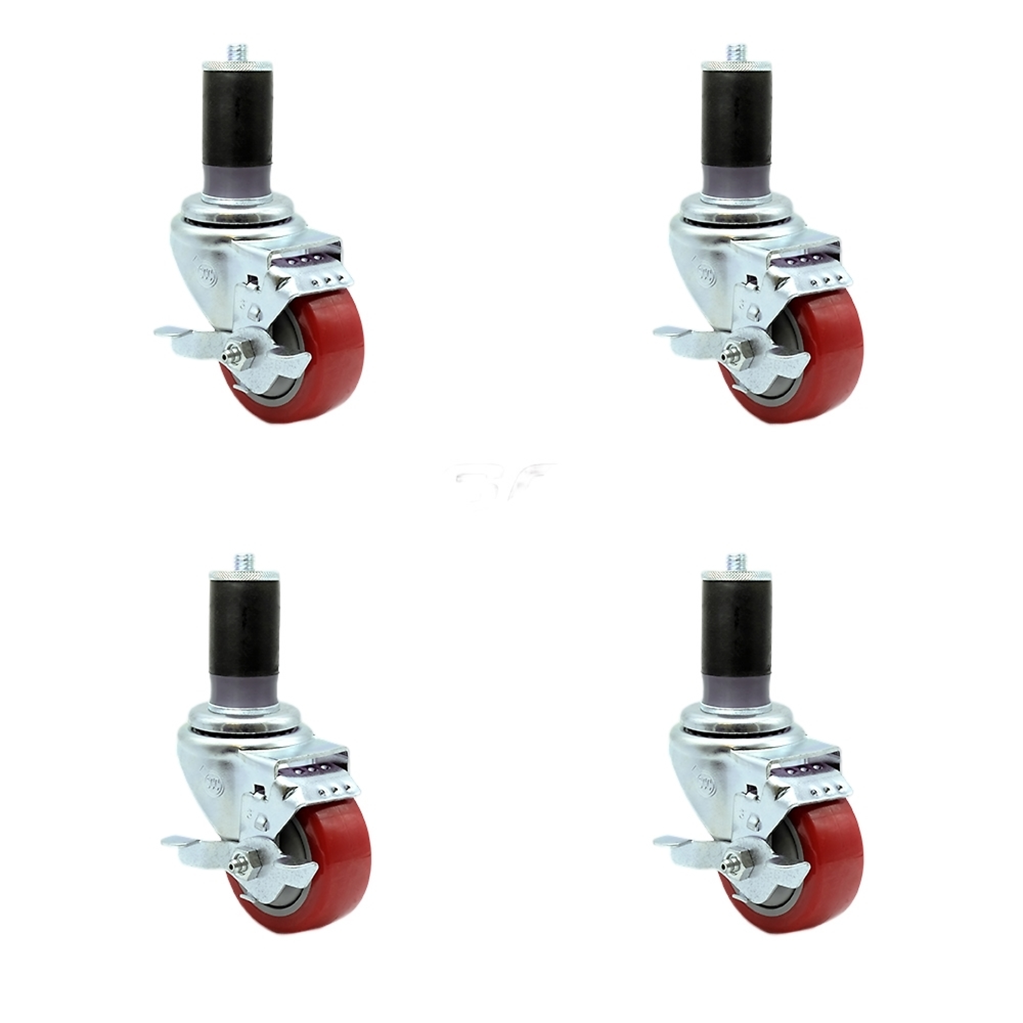 Service Caster, 3Inch x 1 1/4Inch Stem Casters, Wheel Diameter 3 in, Caster Type Rigid, Package (qty.) 4, Model SCC-EX20S314-PPUB-RED-TLB-MTG47-4