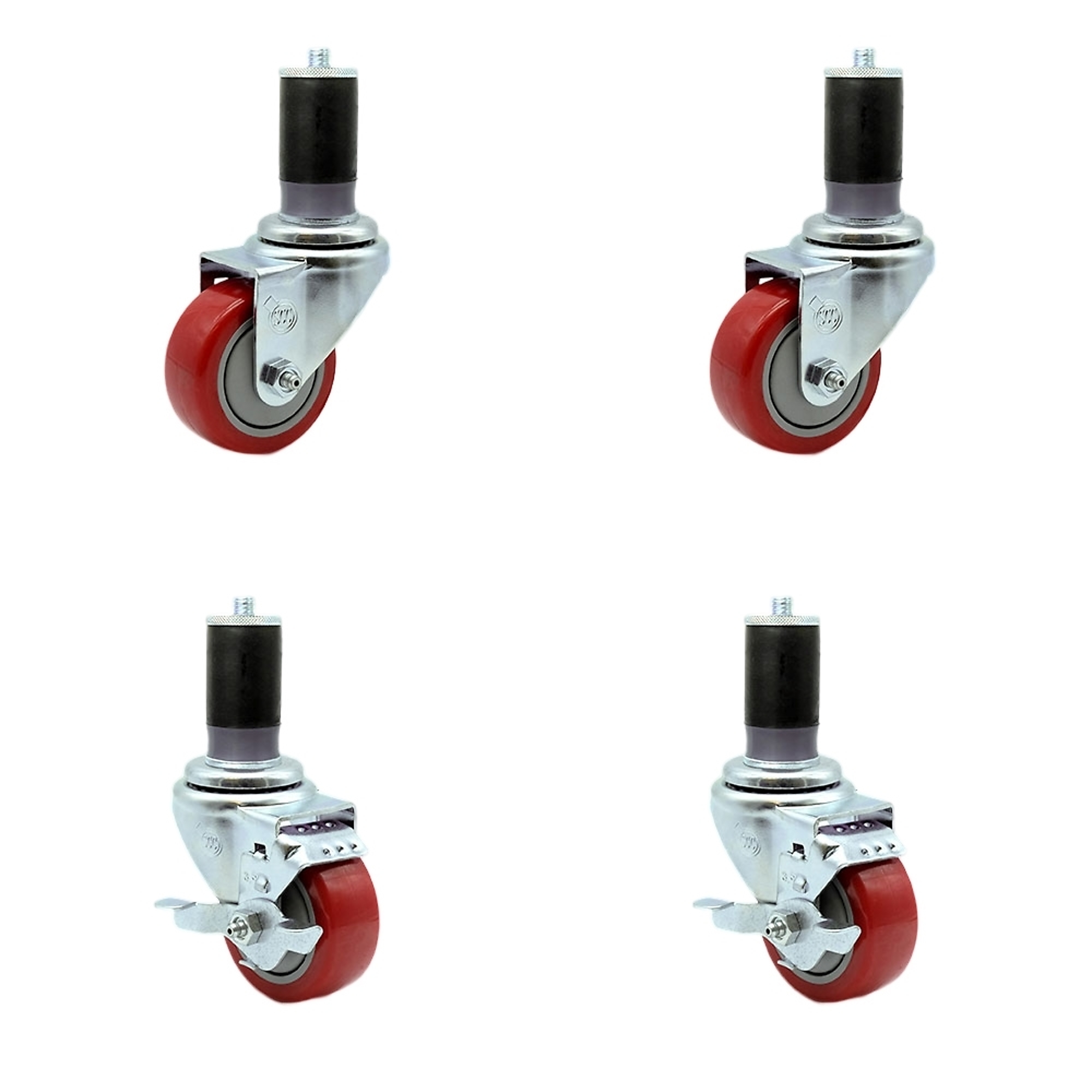 Service Caster, 3 1/2Inch x 1 1/4Inch Stem Casters, Wheel Diameter 3.5 in, Caster Type Swivel, Package (qty.) 4, Model SCC-EX20S3514-PPUB-RED-2-TLB-2-