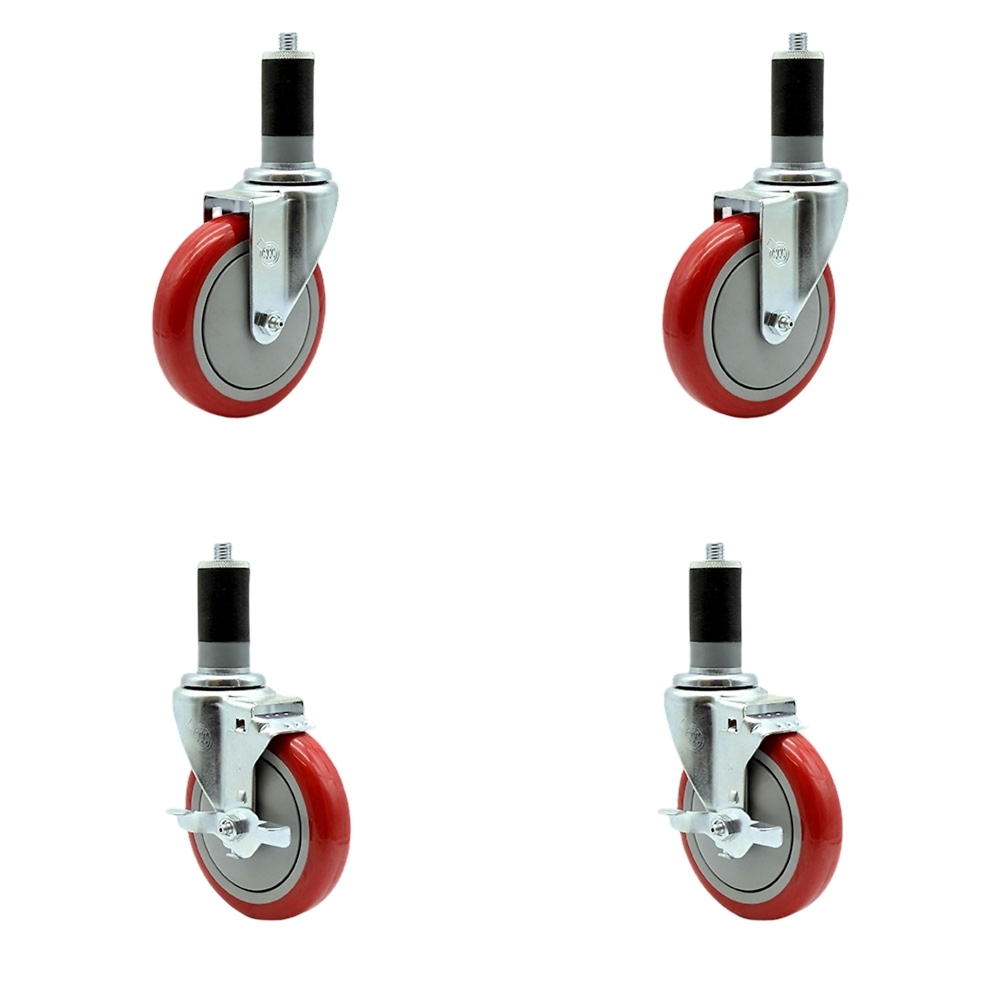 Service Caster, 5Inch x 1 1/4Inch Stem Casters, Wheel Diameter 5 in, Caster Type Swivel, Package (qty.) 4, Model SCC-EX20S514-PPUB-RED-2-TLB-2-MTG47