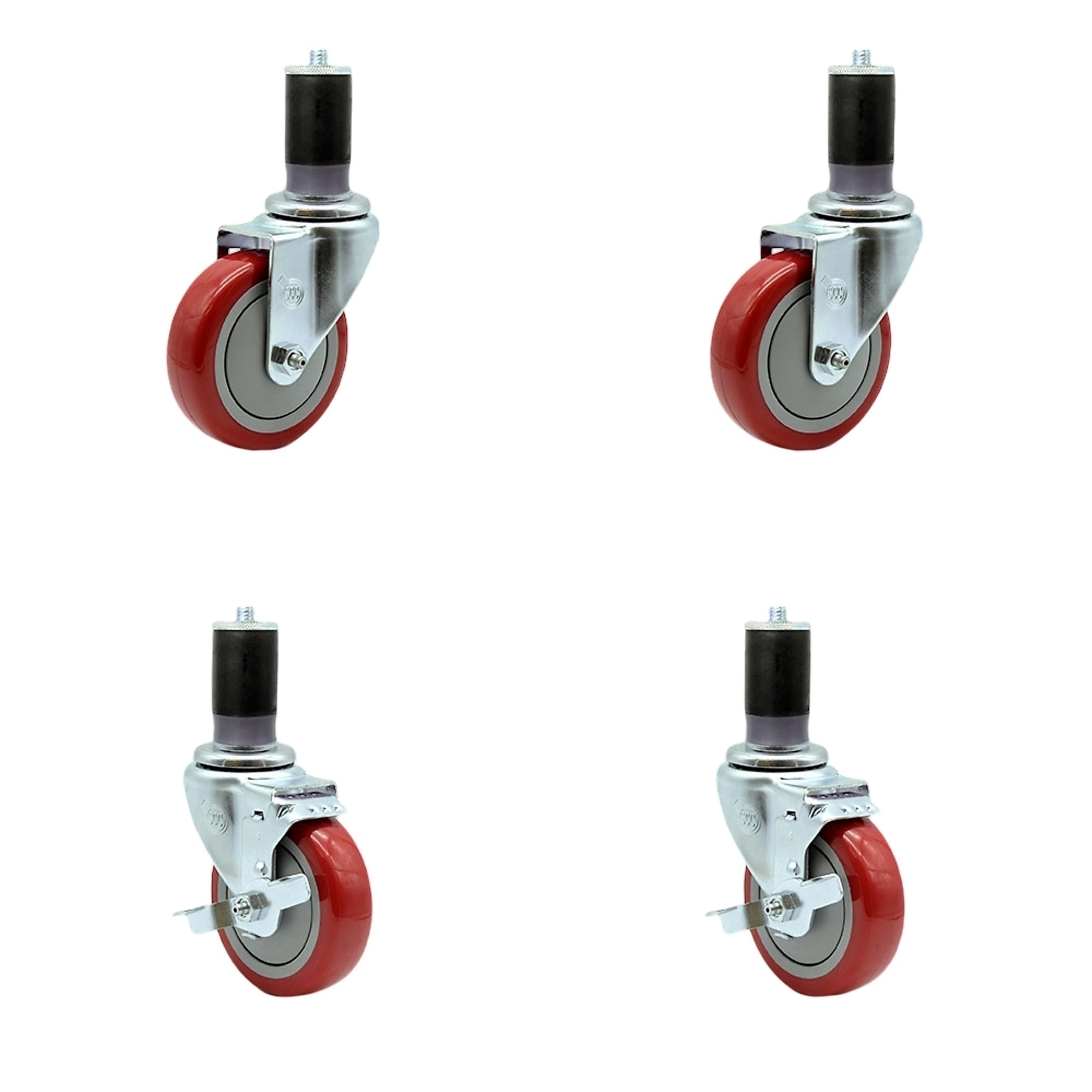 Service Caster, 4Inch x 1 1/4Inch Stem Casters, Wheel Diameter 4 in, Caster Type Swivel, Package (qty.) 4, Model SCC-EX20S414-PPUB-RED-2-TLB-2-MTG47