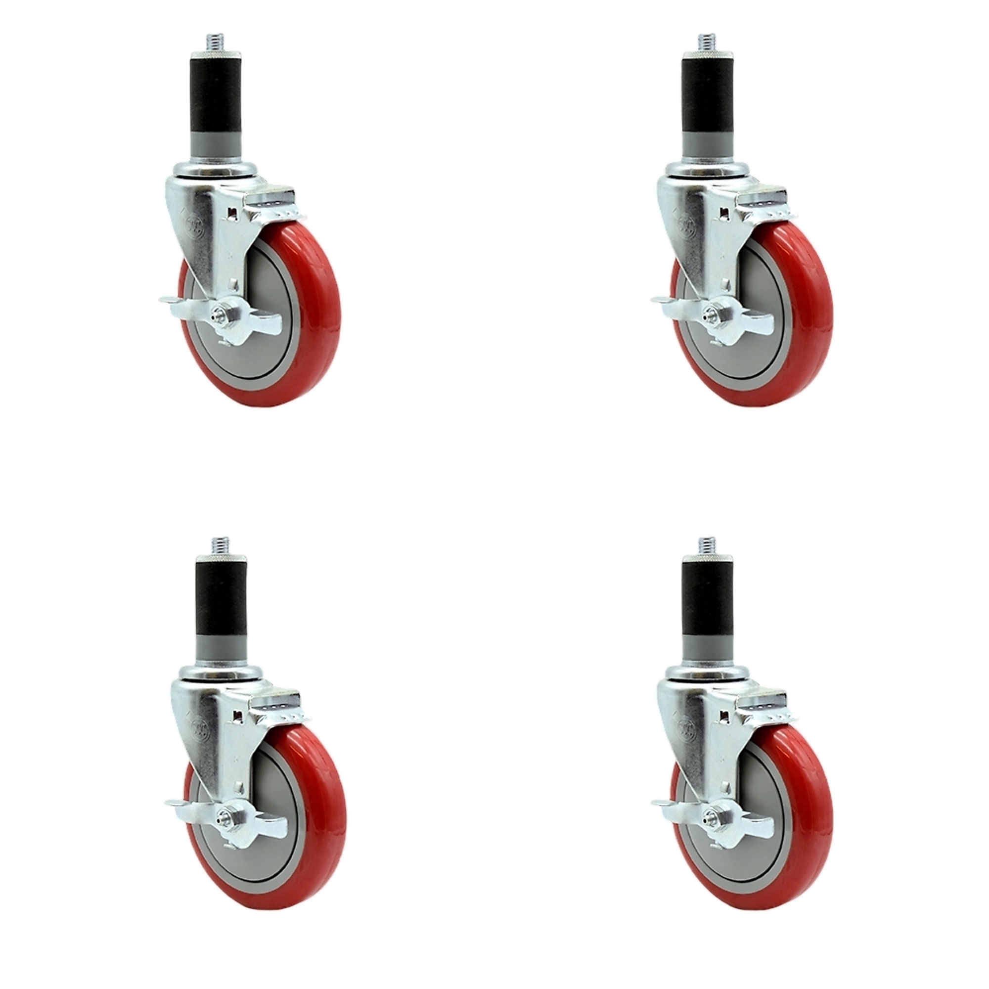 Service Caster, 5Inch x 1 1/4Inch Stem Casters, Wheel Diameter 5 in, Caster Type Rigid, Package (qty.) 4, Model SCC-EX20S514-PPUB-RED-TLB-MTG47-4