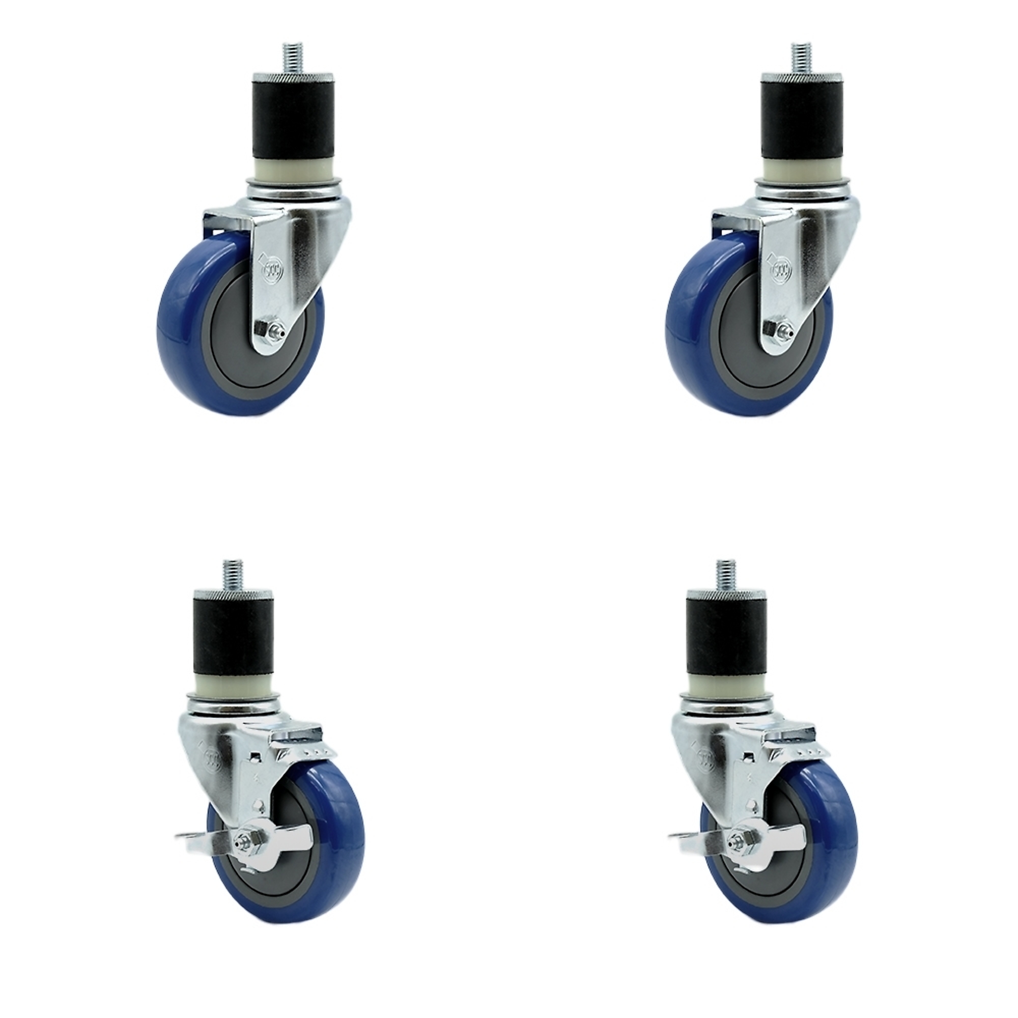 Service Caster, 4Inch x 1 1/4Inch Stem Casters, Wheel Diameter 4 in, Caster Type Swivel, Package (qty.) 4, Model SCC-SSEX20S414-PPUBBLU-2-TLB-2-MTG21