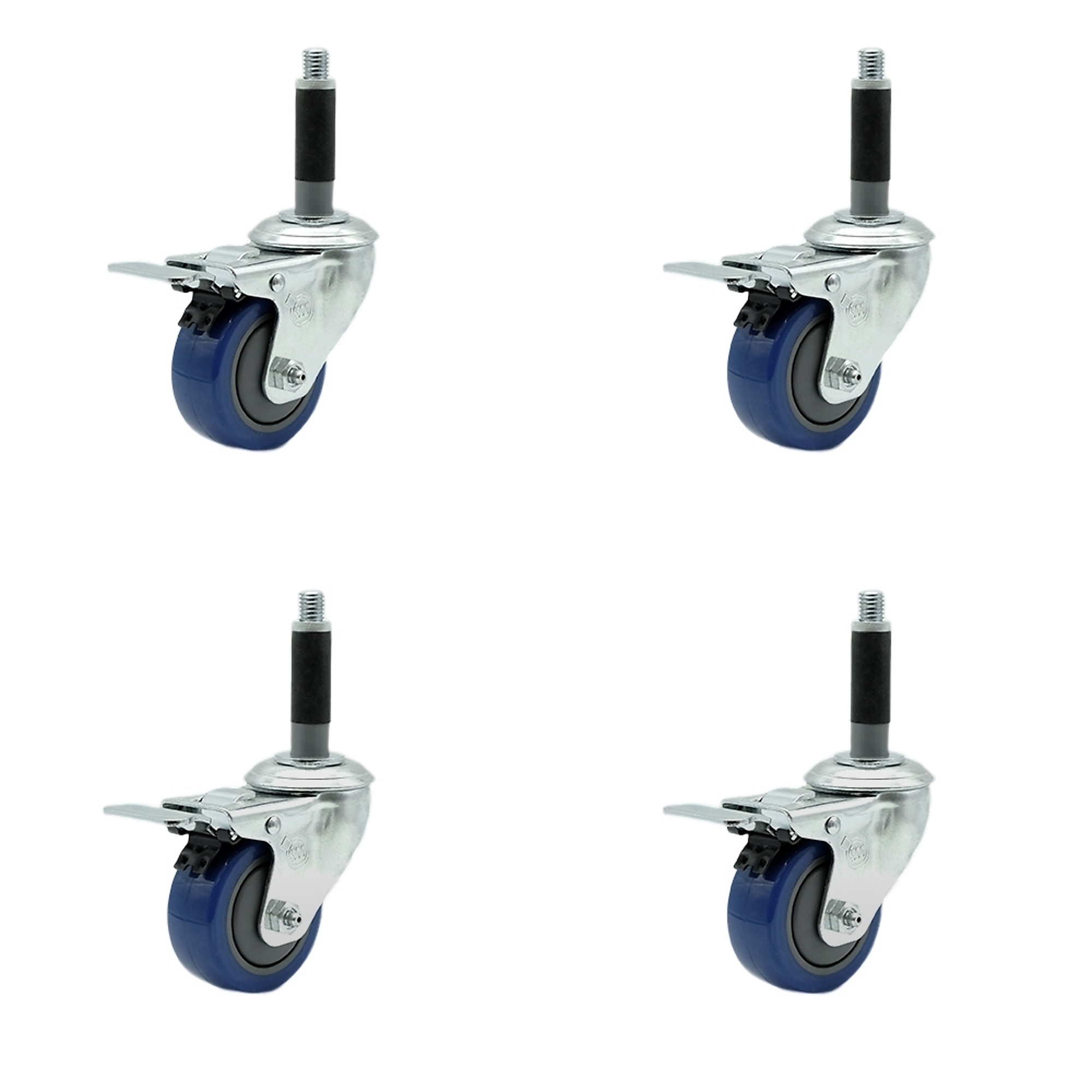 Service Caster, 3Inch x 1 1/4Inch Stem Casters, Wheel Diameter 3 in, Caster Type Rigid, Package (qty.) 4, Model SCC-SSTTLEX20S314-PPUB-BLUE-MTG40-4