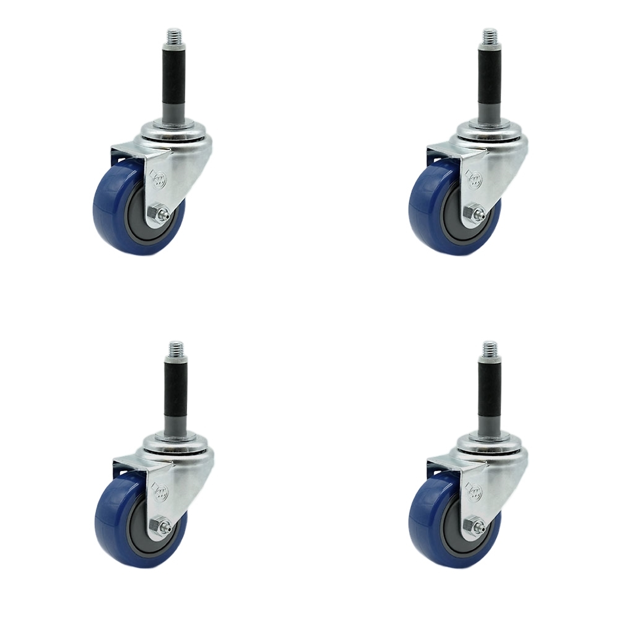 Service Caster, 3Inch x 1 1/4Inch Stem Casters, Wheel Diameter 3 in, Caster Type Rigid, Package (qty.) 4, Model SCC-SSEX20S314-PPUB-BLUE-MTG40-4