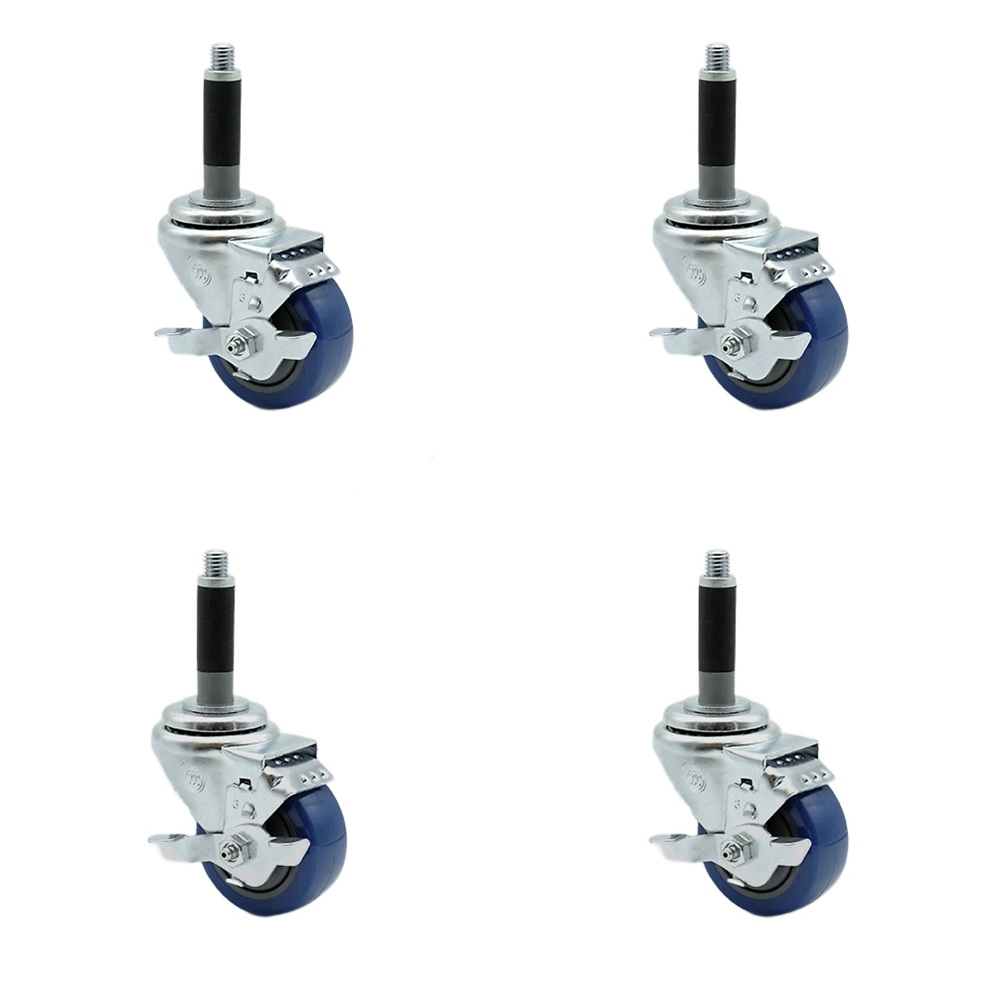 Service Caster, 3Inch x 1 1/4Inch Stem Casters, Wheel Diameter 3 in, Caster Type Rigid, Package (qty.) 4, Model SCC-SSEX20S314-PPUB-BLUE-TLB-MTG40-4