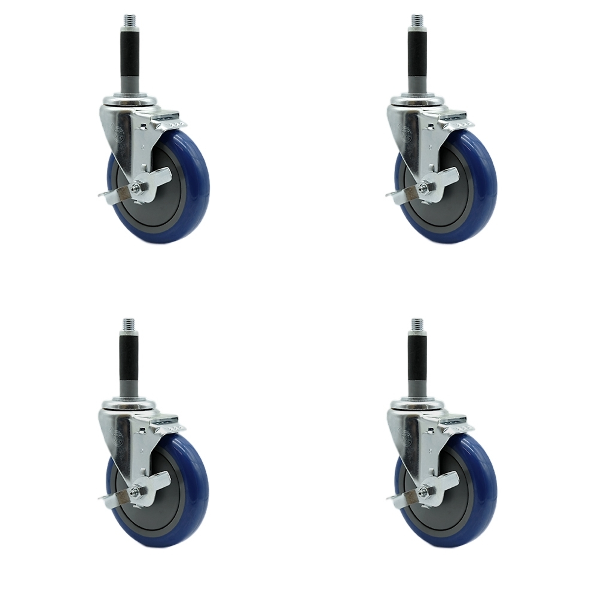 Service Caster, 5Inch x 1 1/4Inch Stem Casters, Wheel Diameter 5 in, Caster Type Rigid, Package (qty.) 4, Model SCC-SSEX20S514-PPUB-BLUE-TLB-MTG40-4