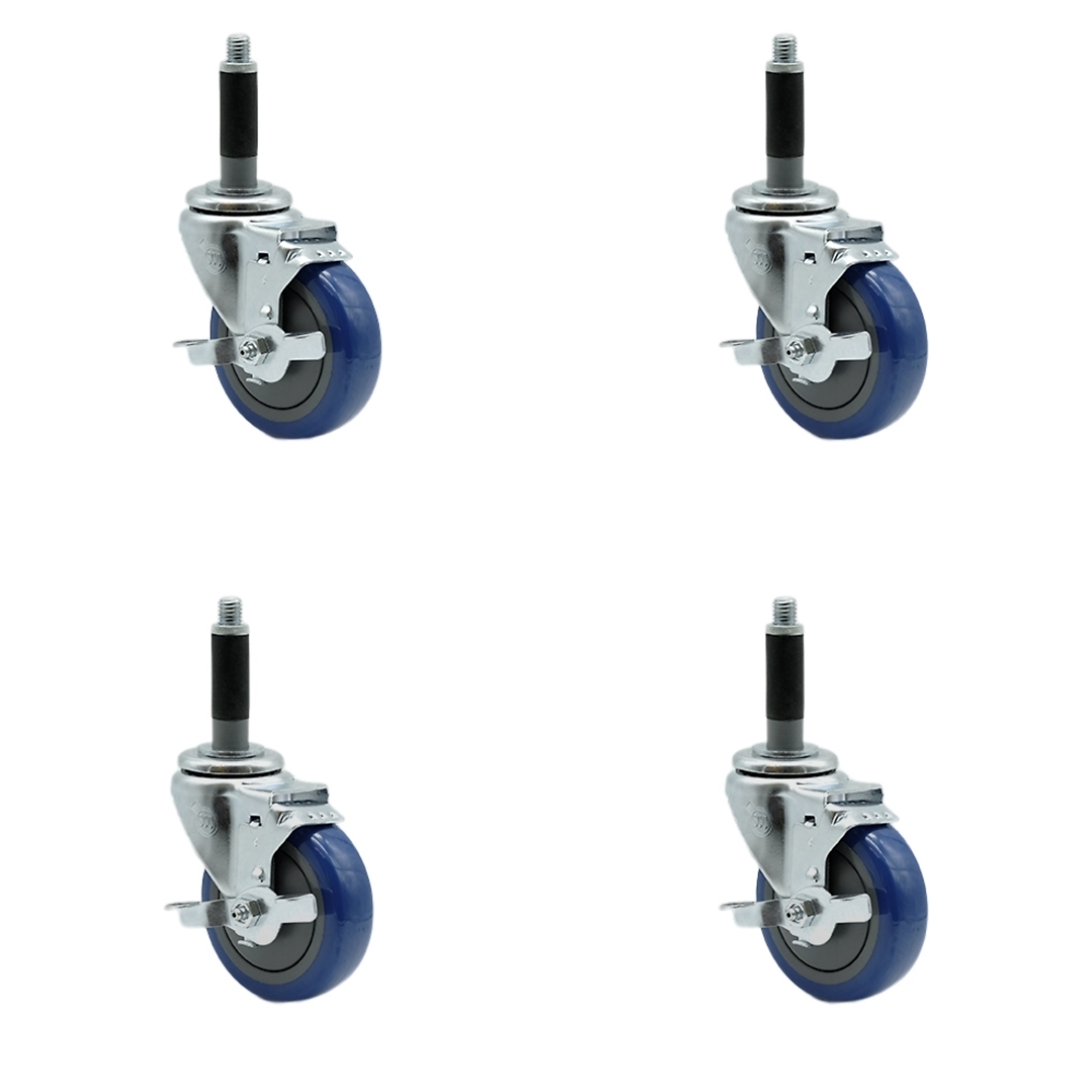 Service Caster, 4Inch x 1 1/4Inch Stem Casters, Wheel Diameter 4 in, Caster Type Rigid, Package (qty.) 4, Model SCC-SSEX20S414-PPUB-BLUE-TLB-MTG40-4