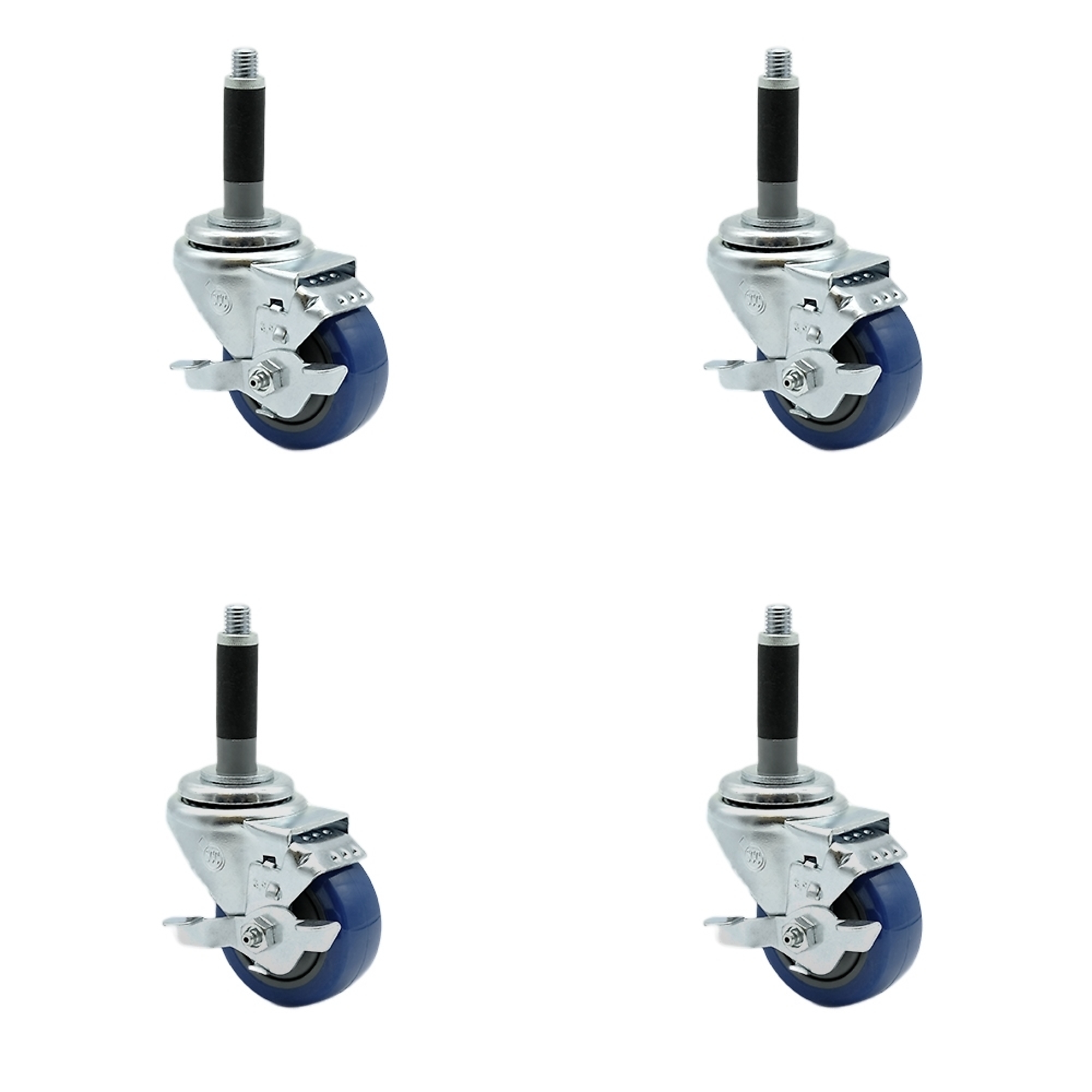 Service Caster, 3 1/2Inch x 1 1/4Inch Stem Casters, Wheel Diameter 3.5 in, Caster Type Rigid, Package (qty.) 4, Model SCC-SSEX20S3514-PPUB-BLU-TLB-