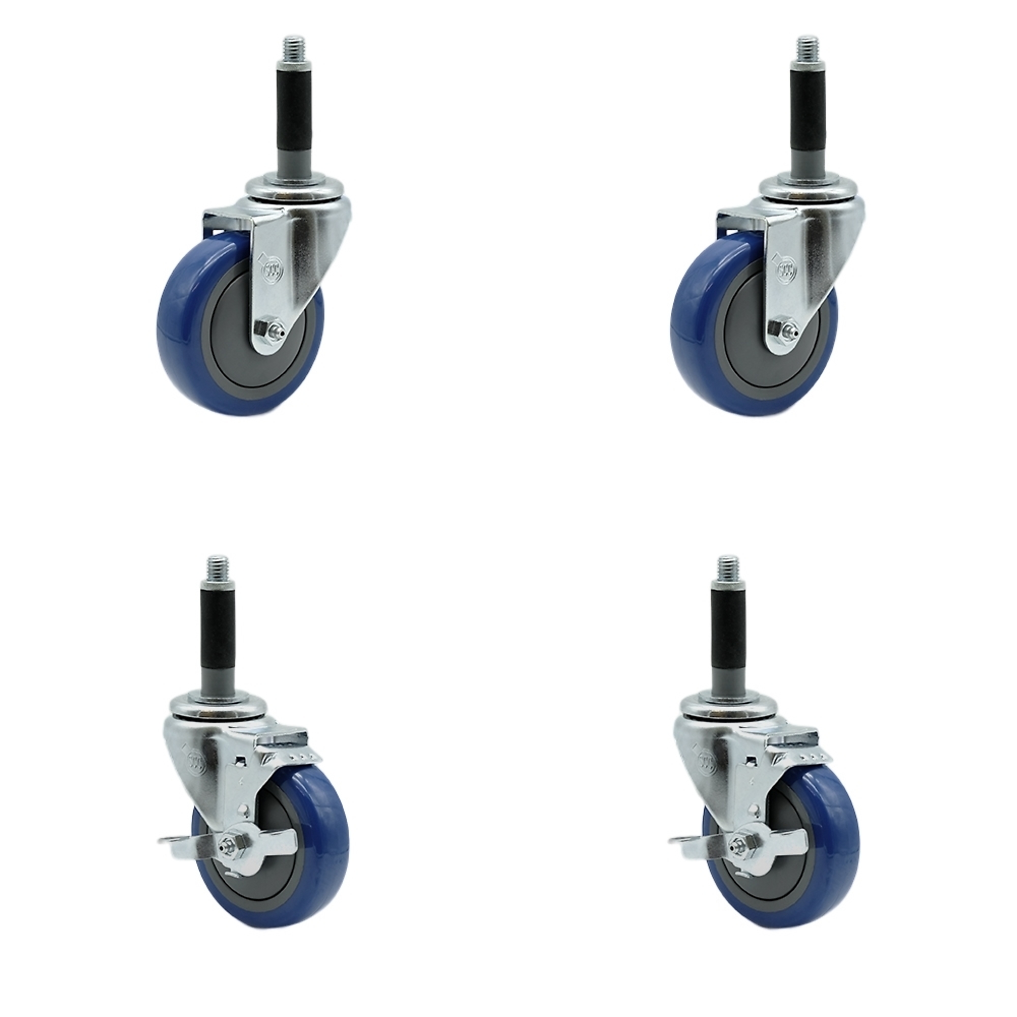 Service Caster, 4Inch x 1 1/4Inch Stem Casters, Wheel Diameter 4 in, Caster Type Swivel, Package (qty.) 4, Model SCC-SSEX20S414-PPUBBLU-2-TLB-2-MTG40