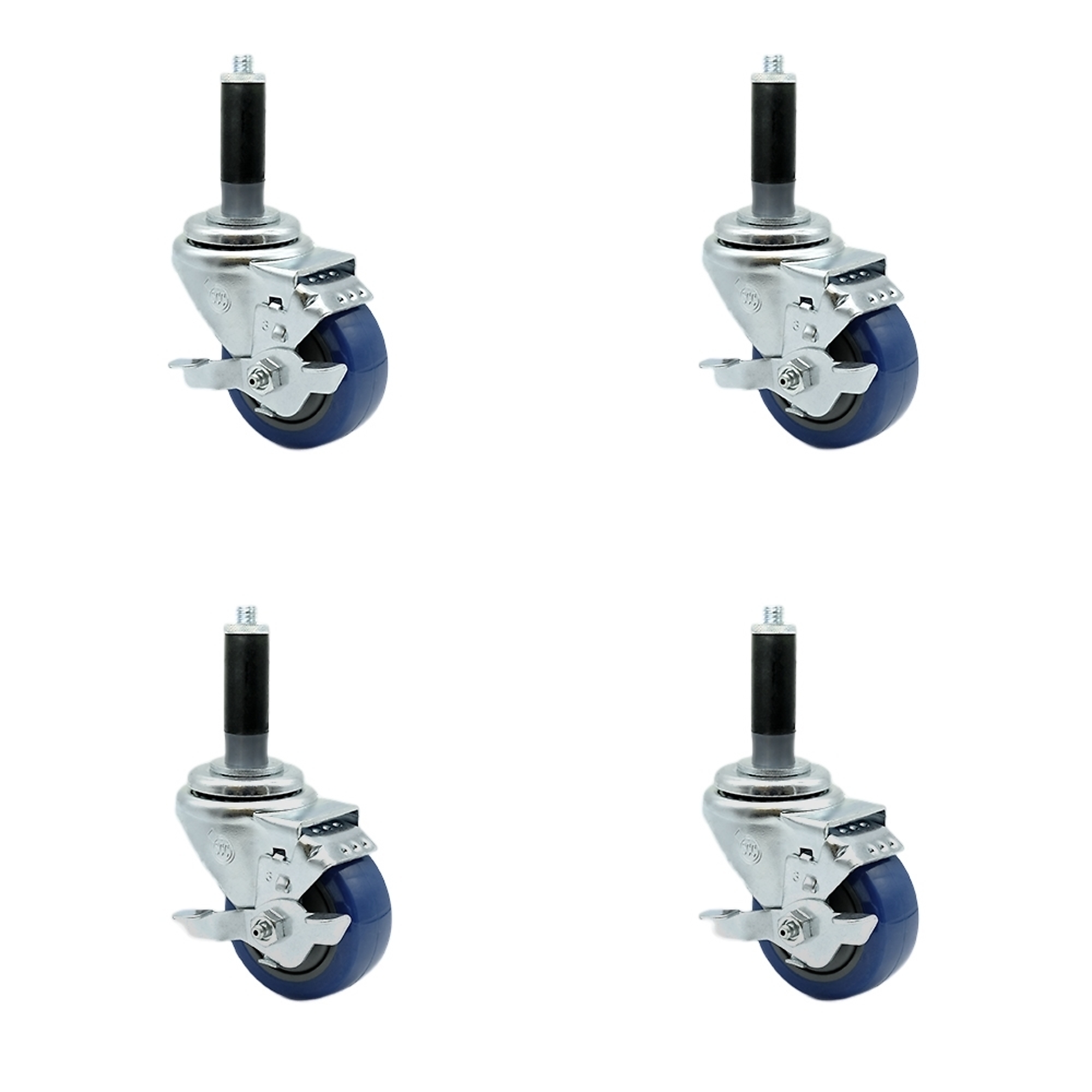 Service Caster, 3Inch x 1 1/4Inch Stem Casters, Wheel Diameter 3 in, Caster Type Rigid, Package (qty.) 4, Model SCC-SSEX20S314-PPUB-BLUE-TLB-MTG41-4