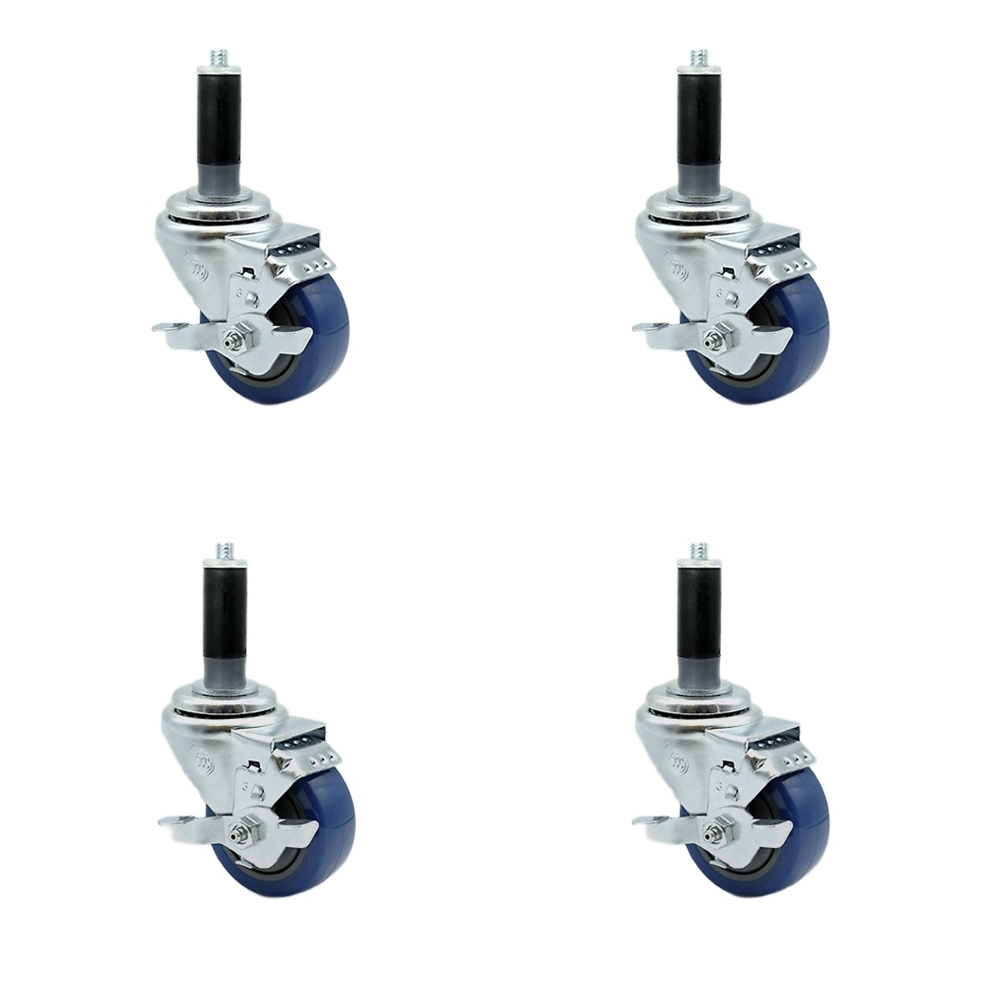 Service Caster, 3Inch x 1 1/4Inch Stem Casters, Wheel Diameter 3 in, Caster Type Rigid, Package (qty.) 4, Model SCC-SSEX20S314-PPUB-BLUE-TLB-MTG42-4