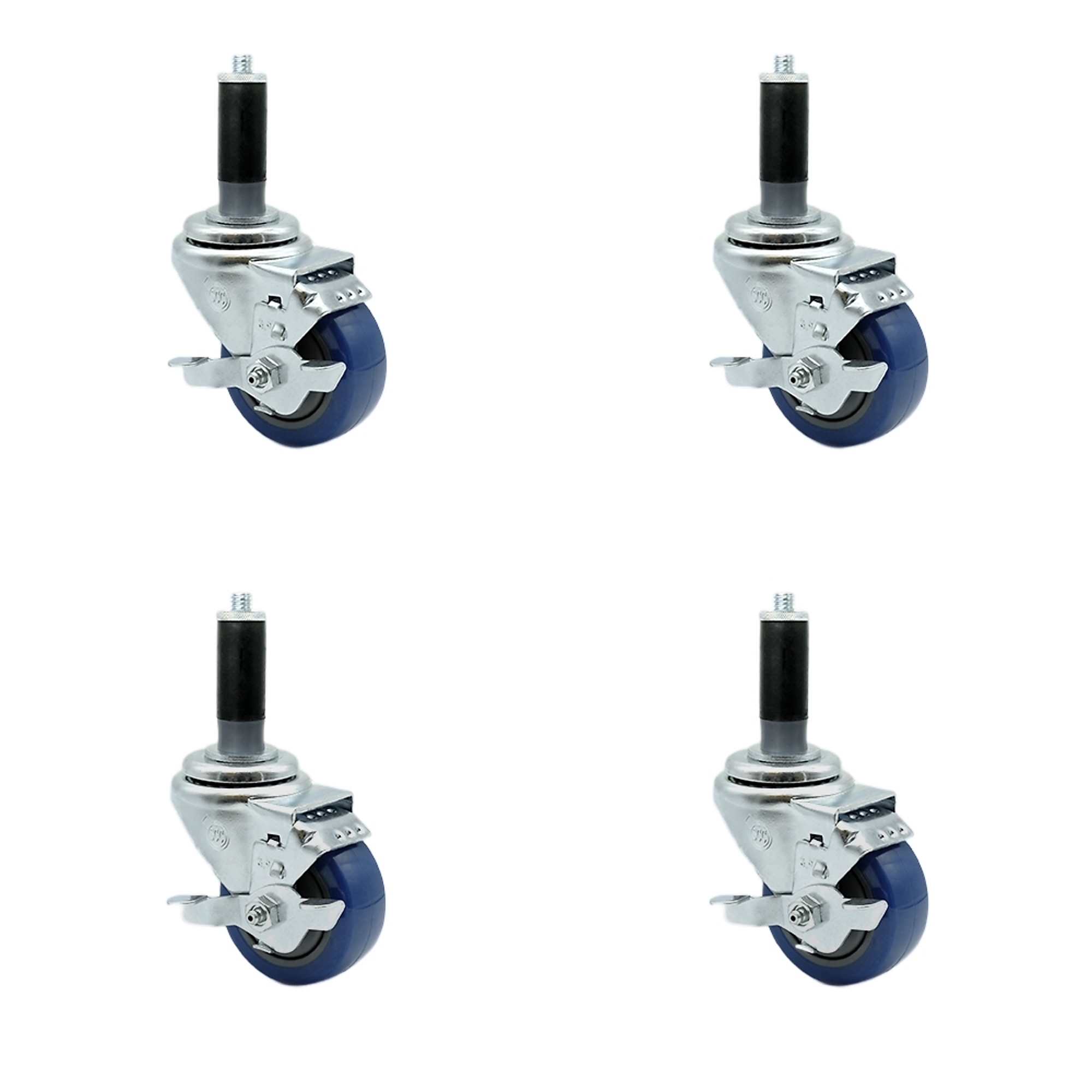 Service Caster, 3 1/2Inch x 1 1/4Inch Stem Casters, Wheel Diameter 3.5 in, Caster Type Rigid, Package (qty.) 4, Model SCC-SSEX20S3514-PPUB-BLU-TLB-