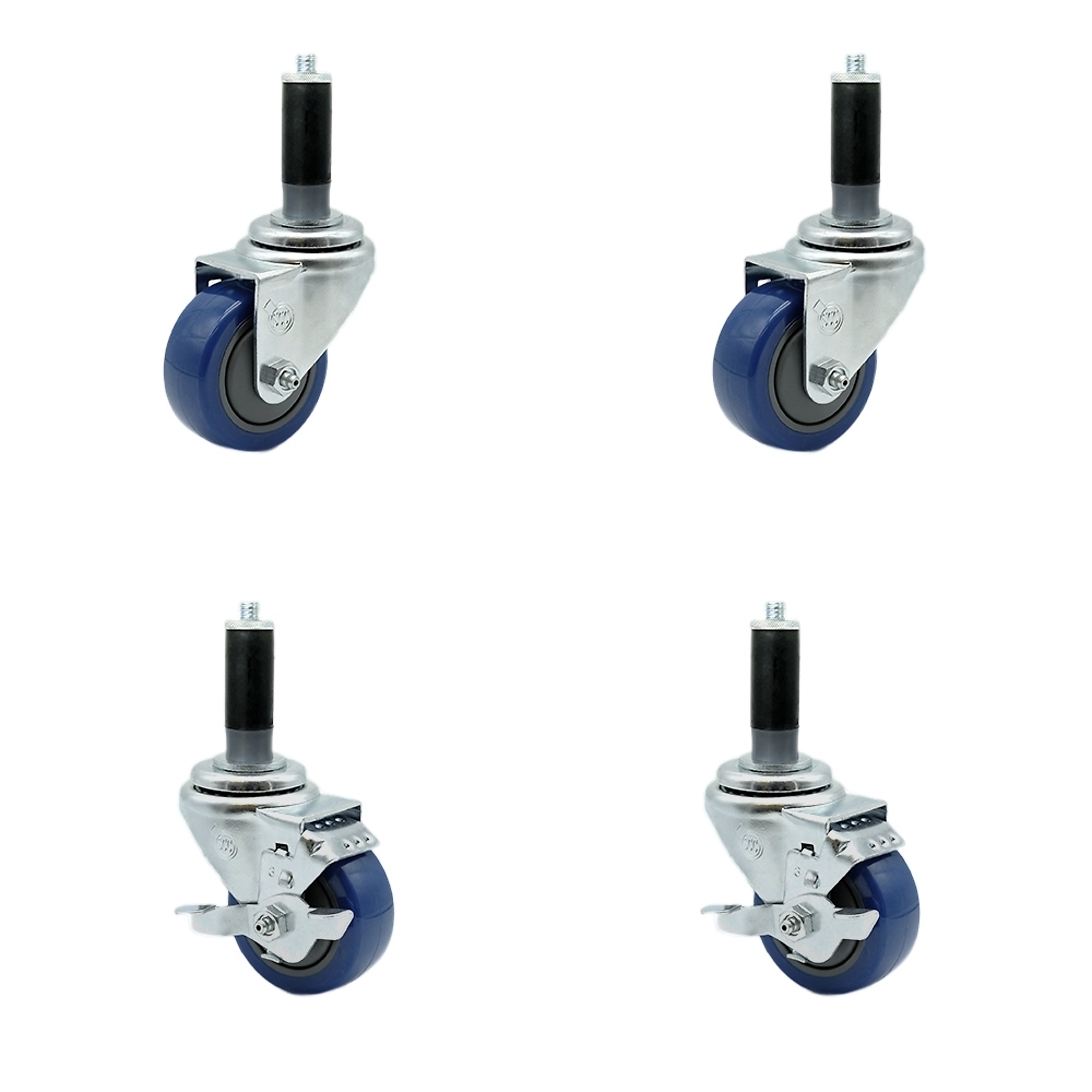 Service Caster, 3Inch x 1 1/4Inch Stem Casters, Wheel Diameter 3 in, Caster Type Swivel, Package (qty.) 4, Model SCC-SSEX20S314-PPUBBLU-2-TLB-2-MTG42