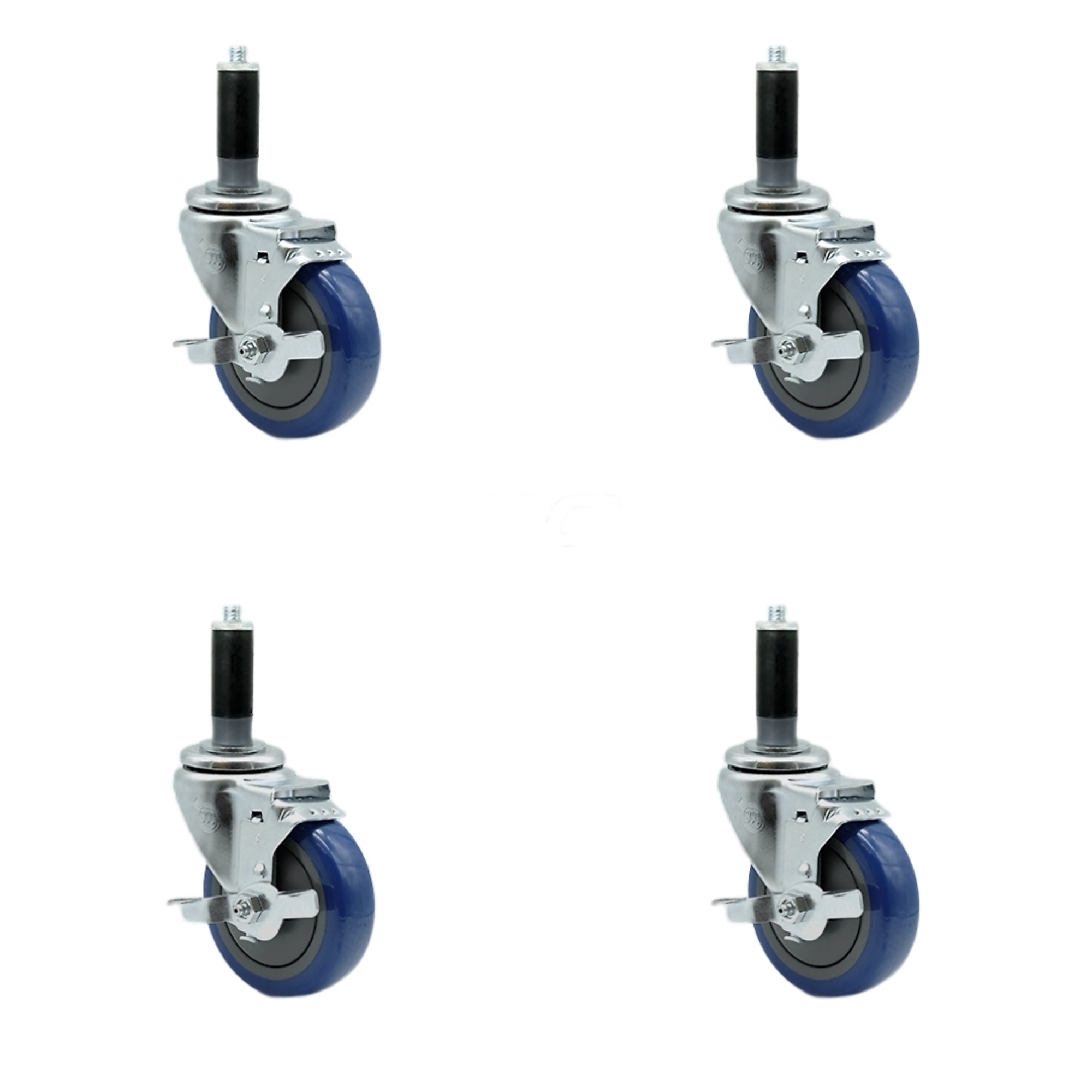 Service Caster, 4Inch x 1 1/4Inch Stem Casters, Wheel Diameter 4 in, Caster Type Rigid, Package (qty.) 4, Model SCC-SSEX20S414-PPUB-BLUE-TLB-MTG41-4