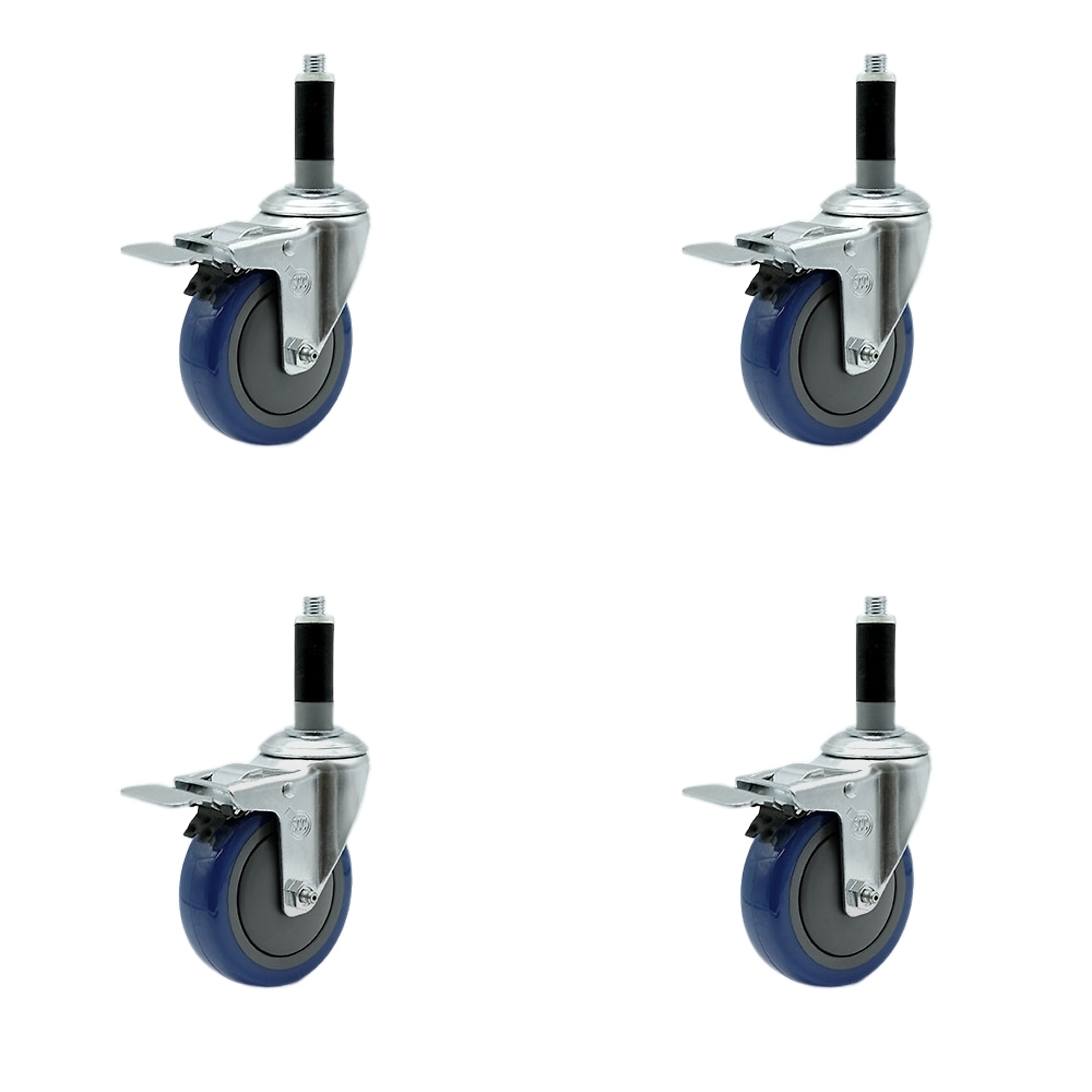 Service Caster, 4Inch x 1 1/4Inch Stem Casters, Wheel Diameter 4 in, Caster Type Rigid, Package (qty.) 4, Model SCC-SSTTLEX20S414-PPUB-BLUE-MTG41-4