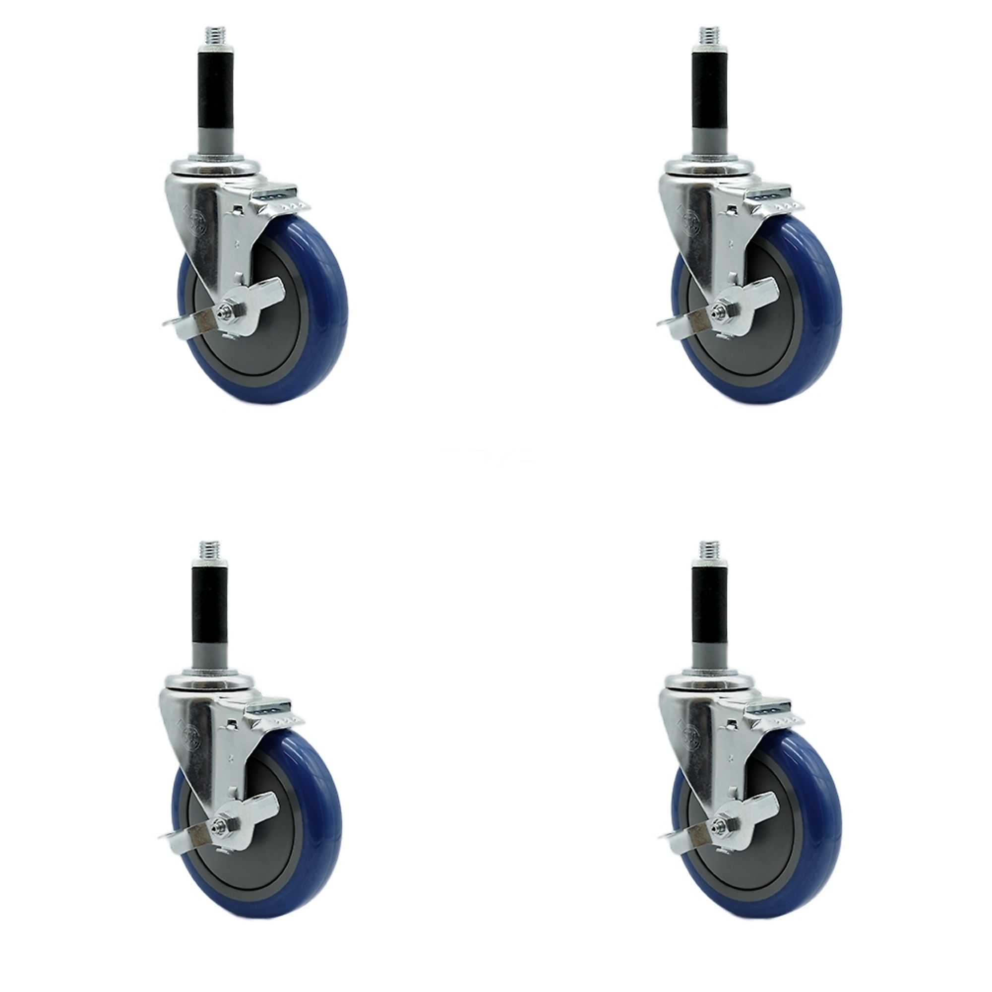 Service Caster, 5Inch x 1 1/4Inch Stem Casters, Wheel Diameter 5 in, Caster Type Rigid, Package (qty.) 4, Model SCC-SSEX20S514-PPUB-BLUE-TLB-MTG41-4