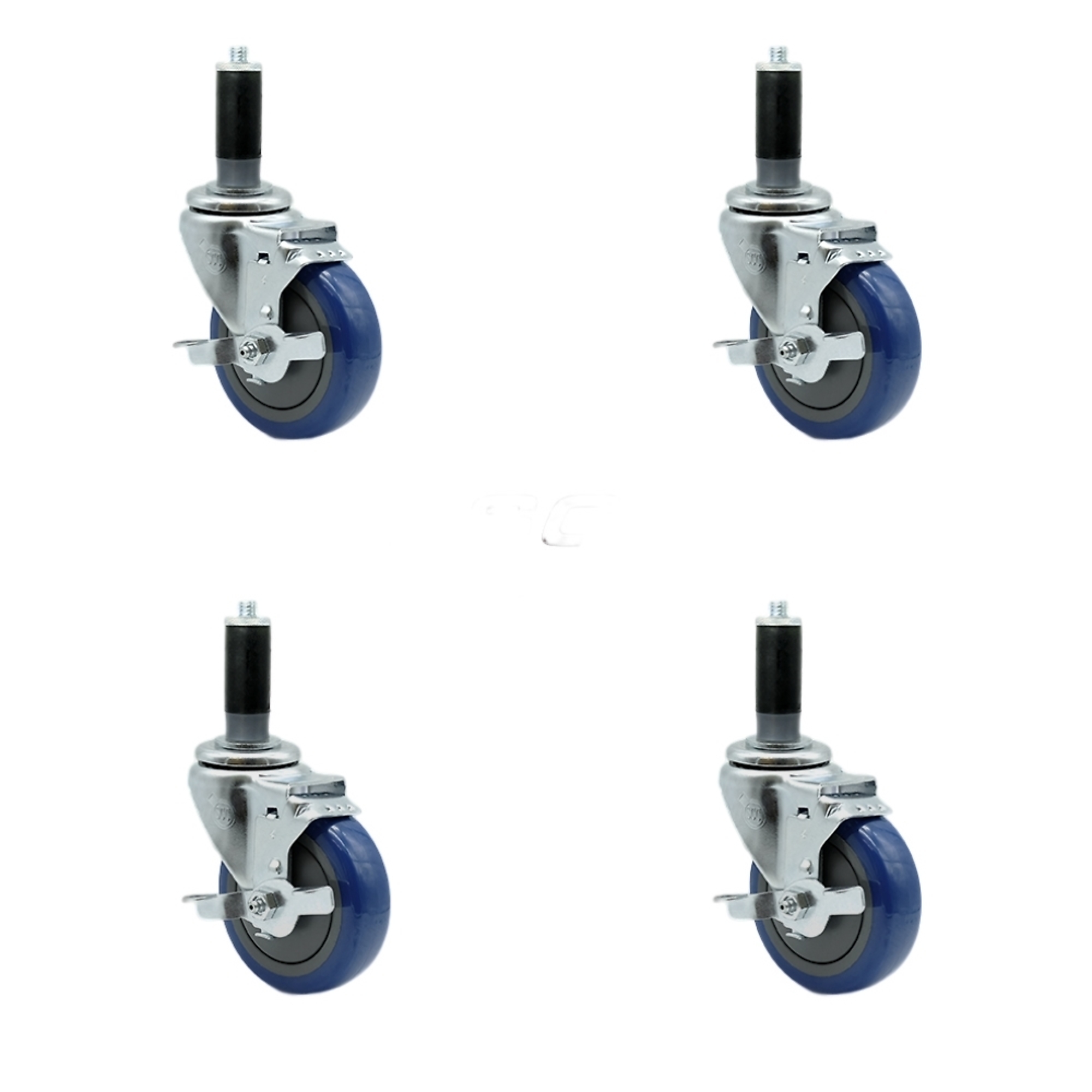 Service Caster, 4Inch x 1 1/4Inch Stem Casters, Wheel Diameter 4 in, Caster Type Rigid, Package (qty.) 4, Model SCC-SSEX20S414-PPUB-BLUE-TLB-MTG42-4