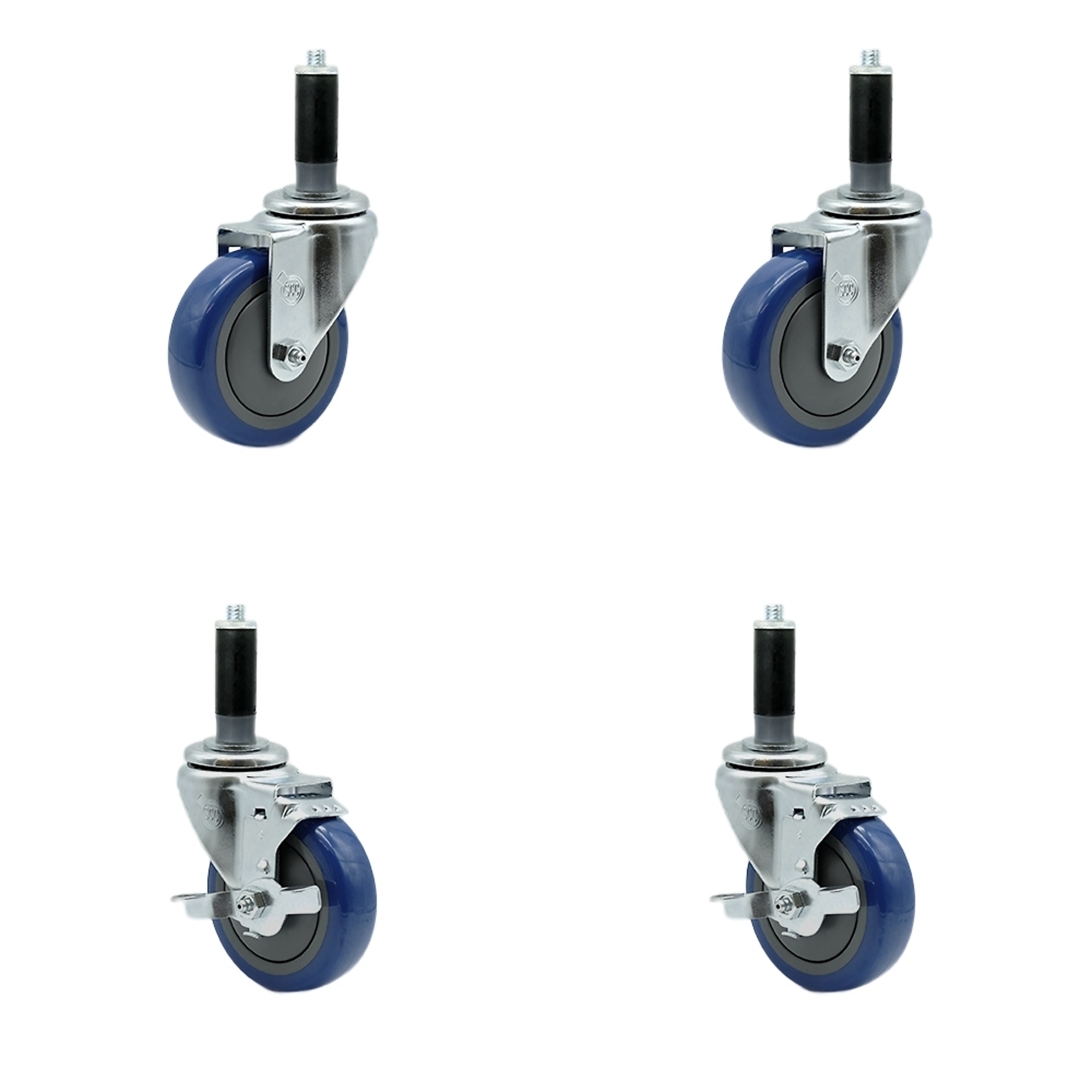 Service Caster, 4Inch x 1 1/4Inch Stem Casters, Wheel Diameter 4 in, Caster Type Swivel, Package (qty.) 4, Model SCC-SSEX20S414-PPUBBLU-2-TLB-2-MTG41