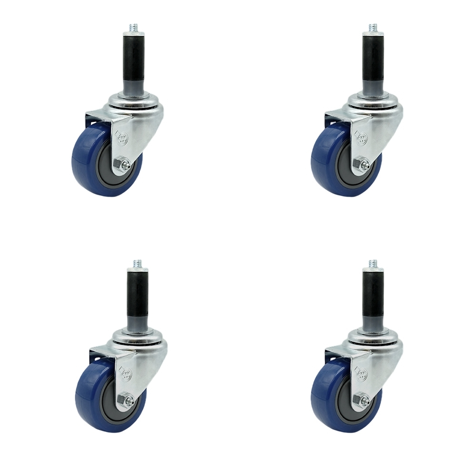 Service Caster, 3Inch x 1 1/4Inch Stem Casters, Wheel Diameter 3 in, Caster Type Rigid, Package (qty.) 4, Model SCC-SSEX20S314-PPUB-BLUE-MTG42-4