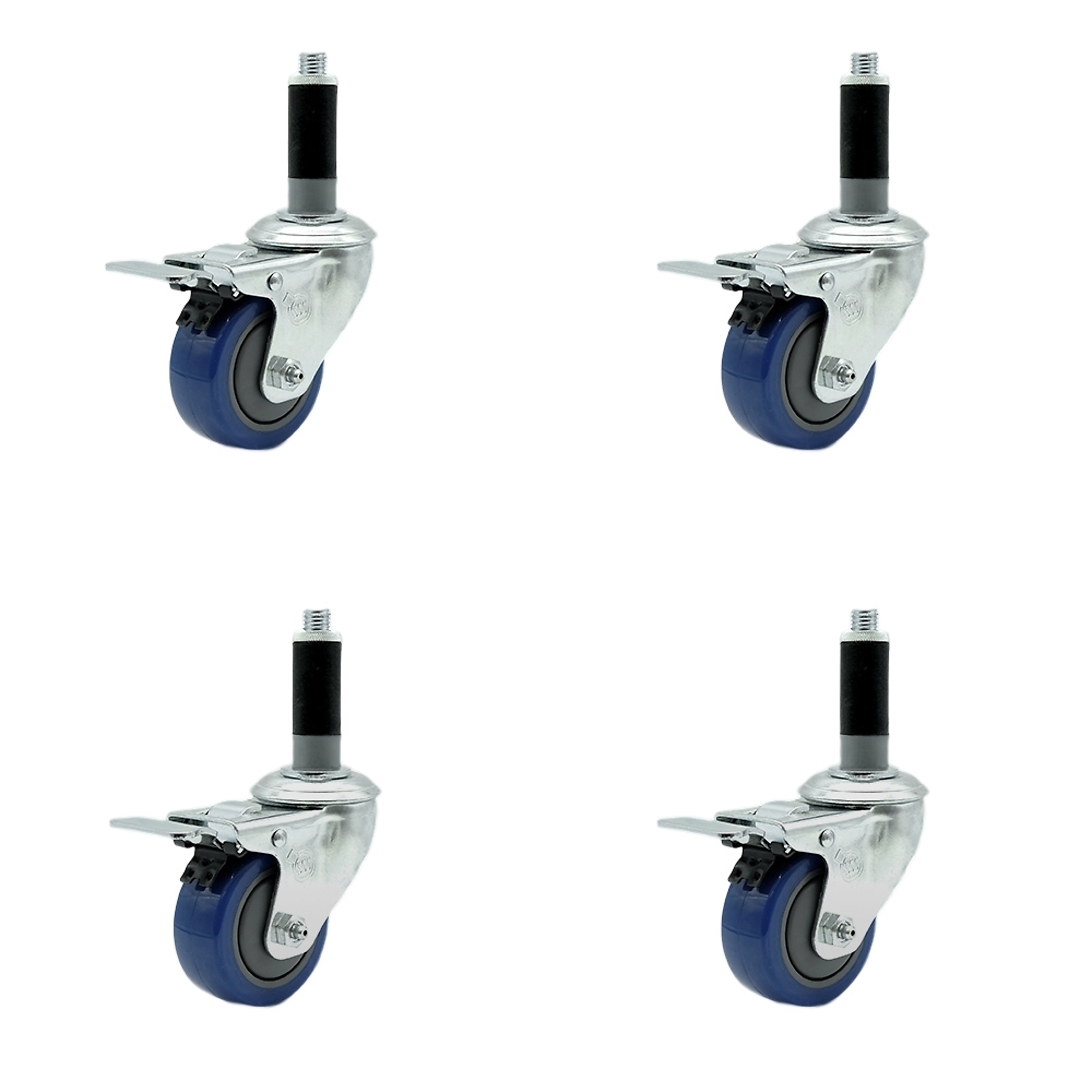 Service Caster, 3Inch x 1 1/4Inch Stem Casters, Wheel Diameter 3 in, Caster Type Rigid, Package (qty.) 4, Model SCC-SSTTLEX20S314-PPUB-BLUE-MTG42-4