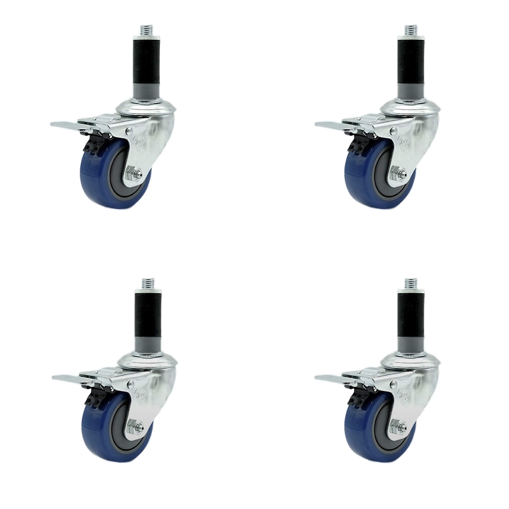 Service Caster, 3Inch x 1 1/4Inch Stem Casters, Wheel Diameter 3 in, Caster Type Rigid, Package (qty.) 4, Model SCC-SSTTLEX20S314-PPUB-BLUE-MTG43-4