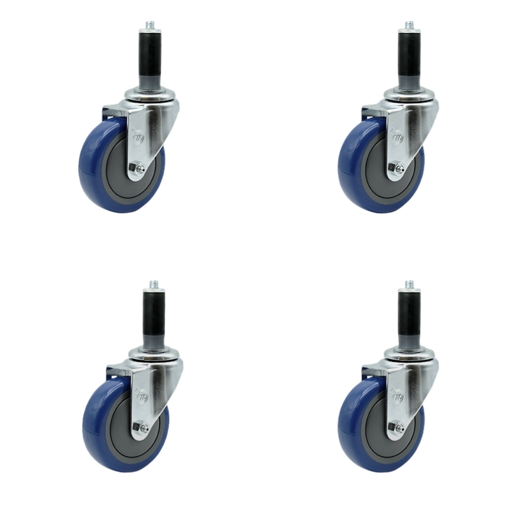 Service Caster, 4Inch x 1 1/4Inch Stem Casters, Wheel Diameter 4 in, Caster Type Rigid, Package (qty.) 4, Model SCC-SSEX20S414-PPUB-BLUE-MTG42-4