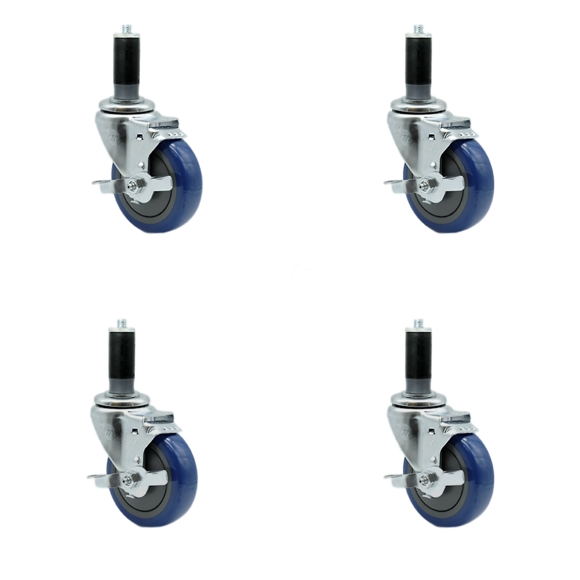 Service Caster, 4Inch x 1 1/4Inch Stem Casters, Wheel Diameter 4 in, Caster Type Rigid, Package (qty.) 4, Model SCC-SSEX20S414-PPUB-BLUE-TLB-MTG43-4